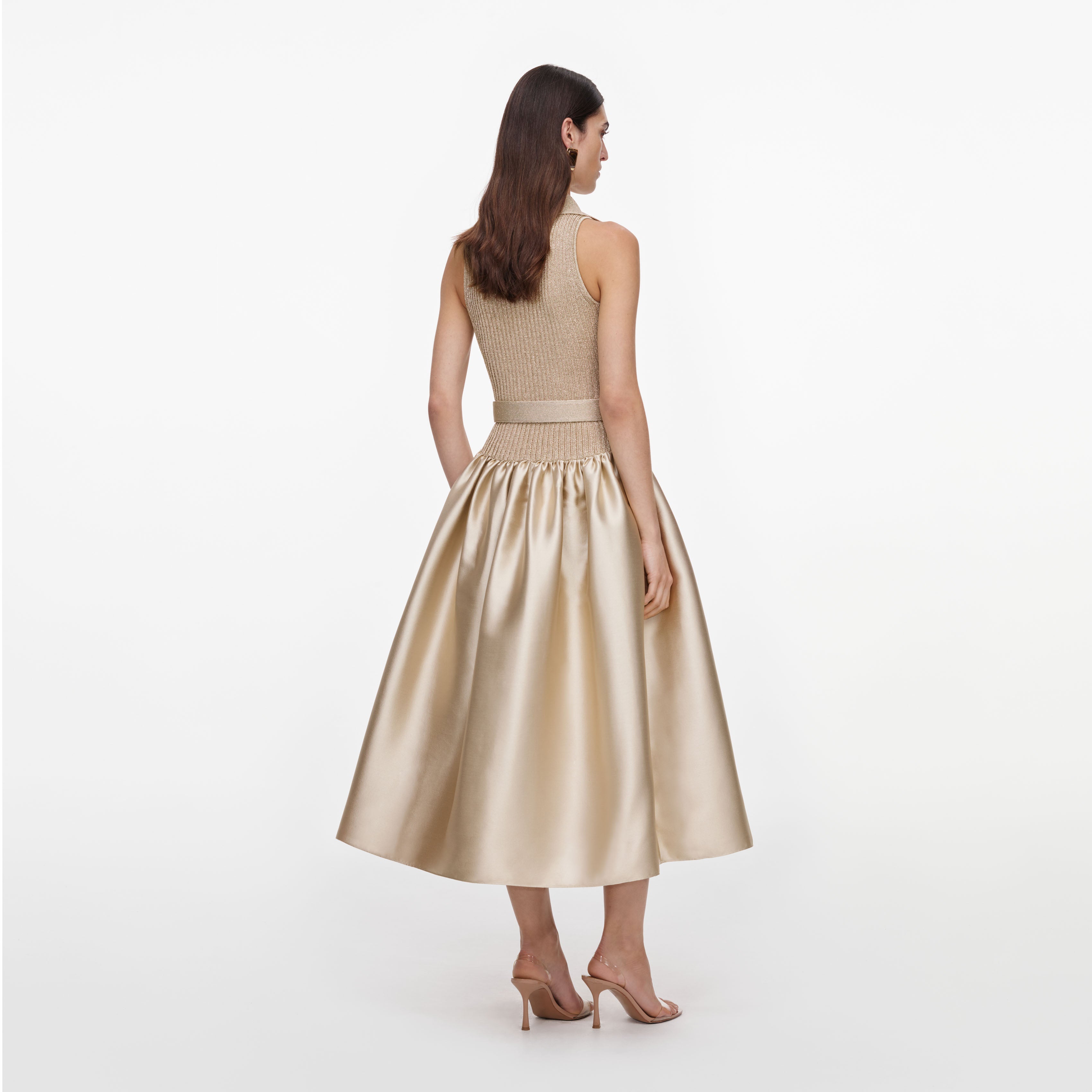 Self Portrait Gold Sleeveless Knit Midikleid Gold Taft