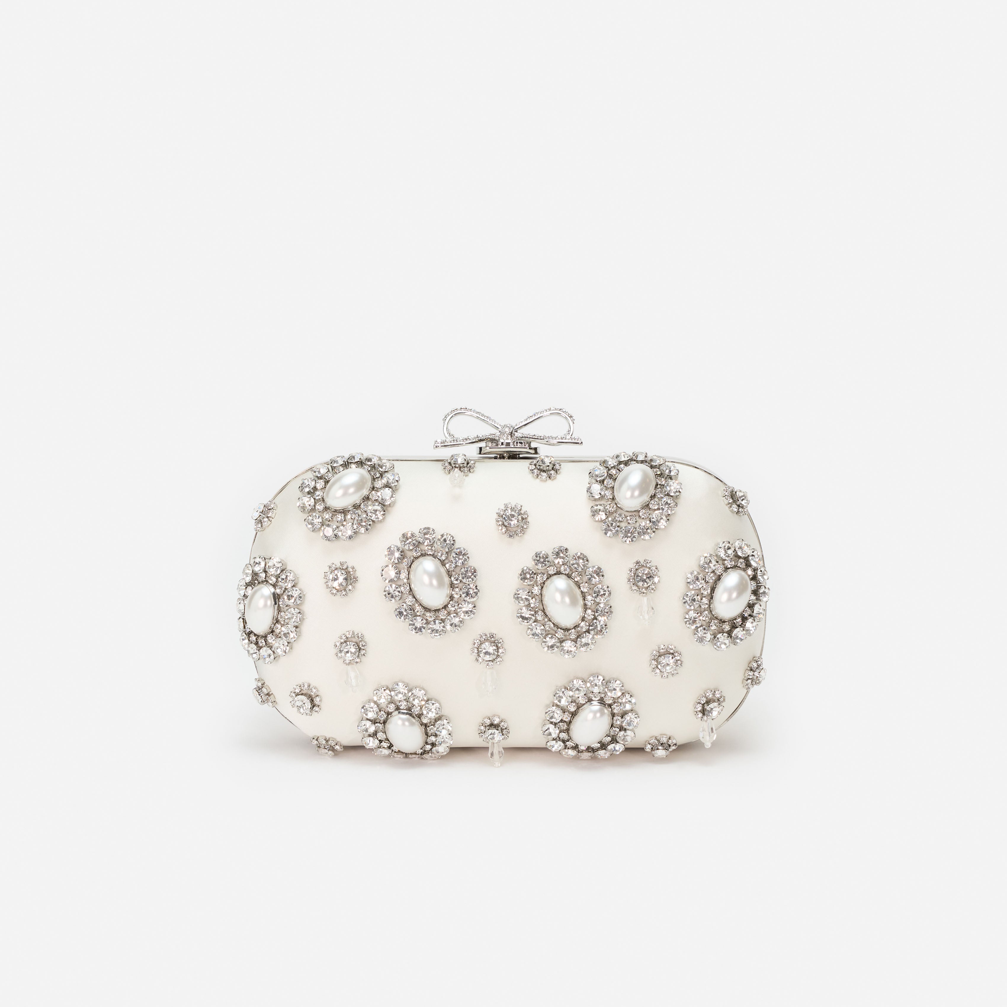 Self Portrait Satin Crystal Clutch creme Mini