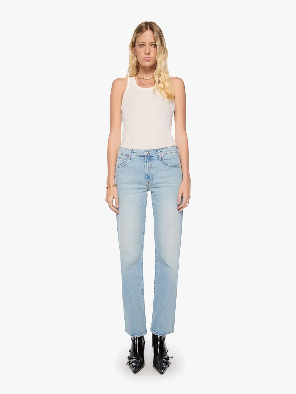 Mother The Newbie Skimp Straight Jeans Hellblau Mid-Rise