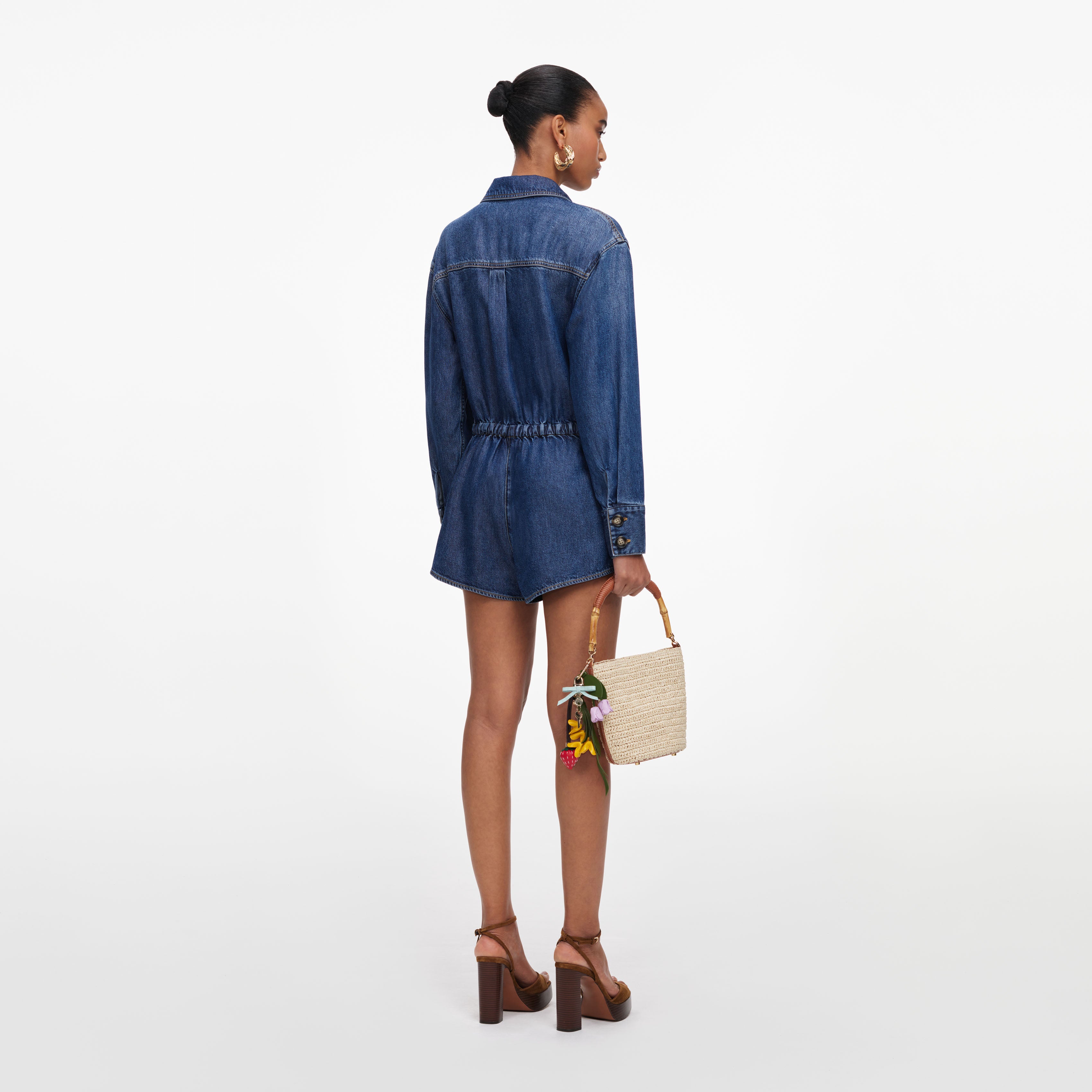 Self Portrait Denim Relaxed Fit Playsuit Jumpsuit Blau