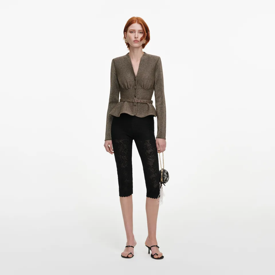 Self Portrait Bronze Tailored Knit Stricktop Bronze V-Ausschnitt