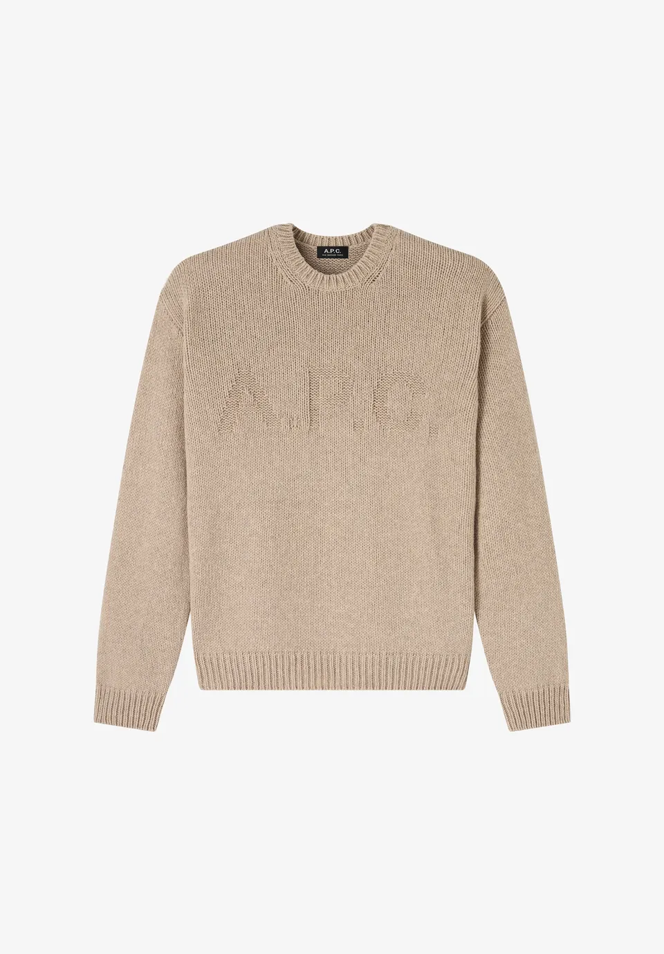A.P.C. Pullover Taupe Wolle M mit Logo recycelt