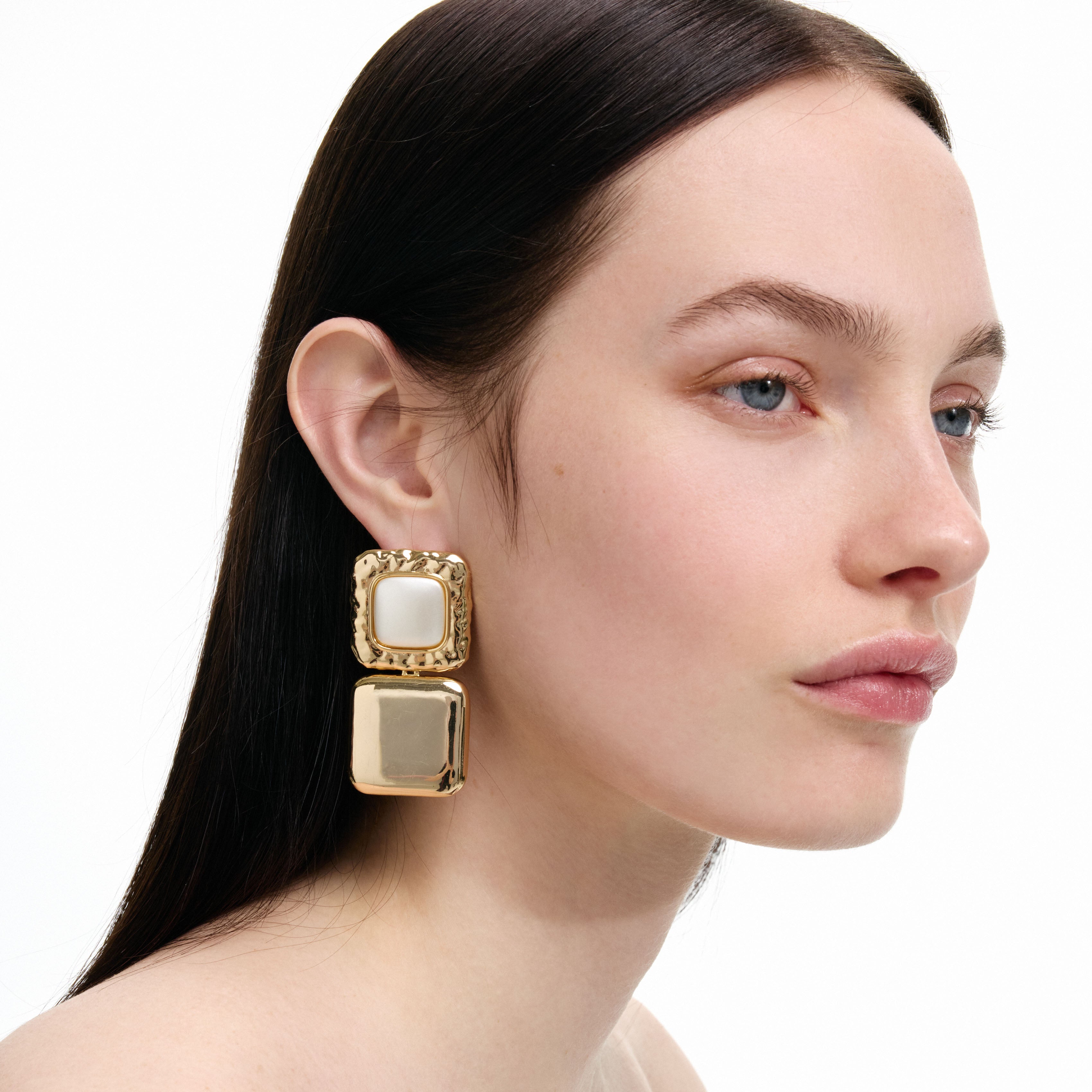 Self Portrait Jewellery Mottled Gold Pearl Tiered Ohrringe Gold