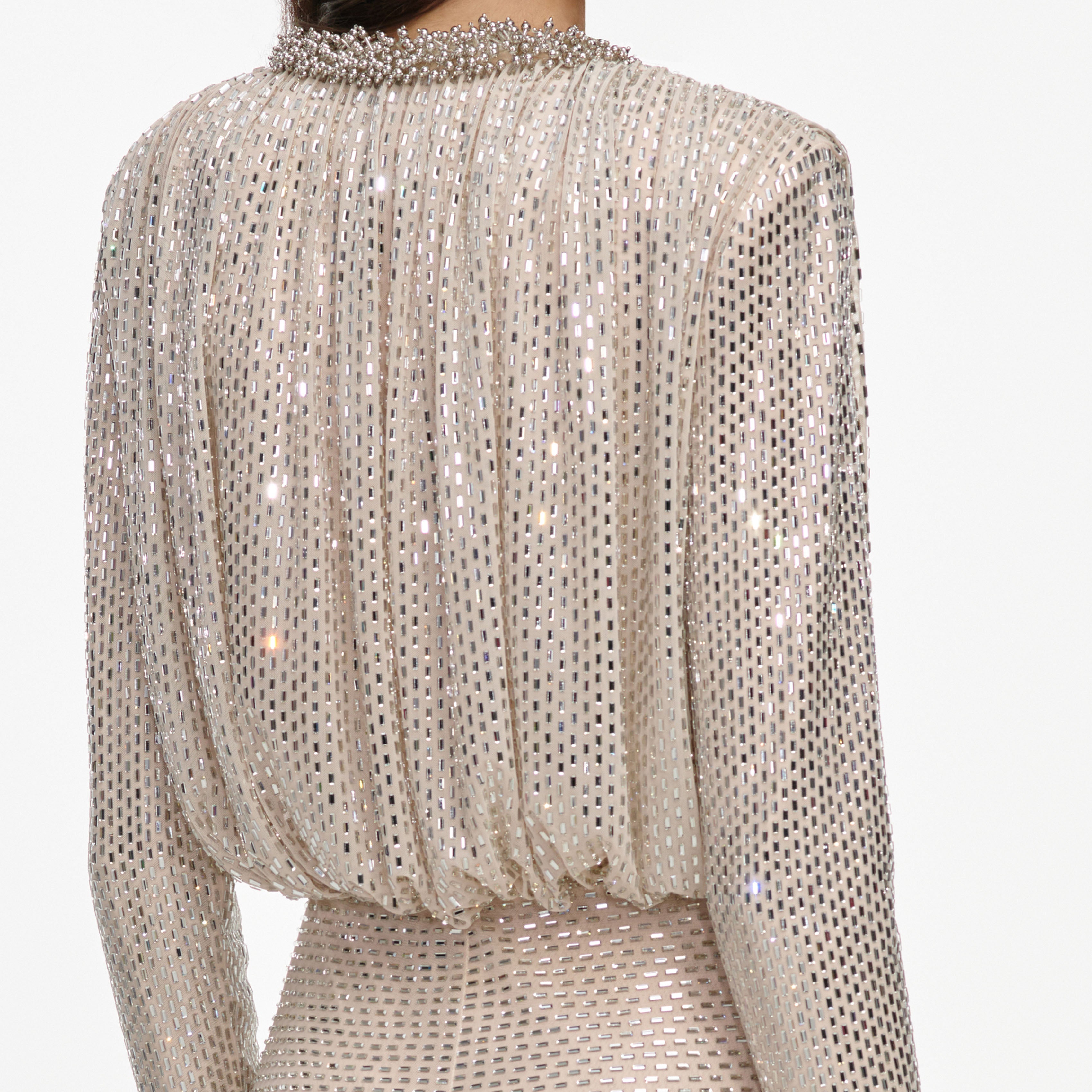 Self Portrait Champagne Rhinestone Maxikleid Champagner