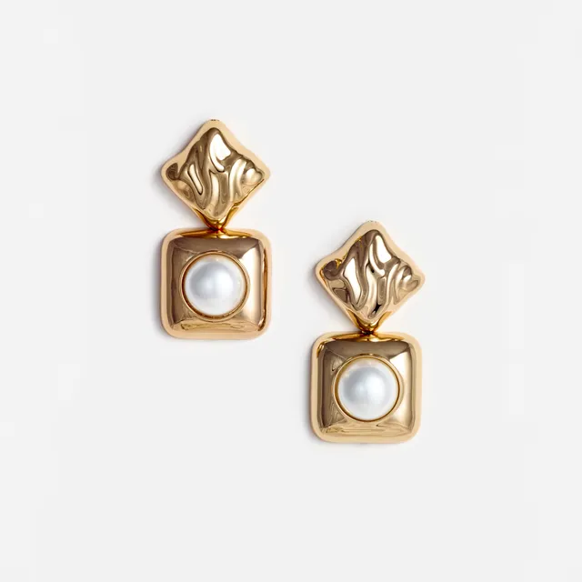 Self Portrait Mottled Gold Pearl Tiered Ohrringe Gold Perle