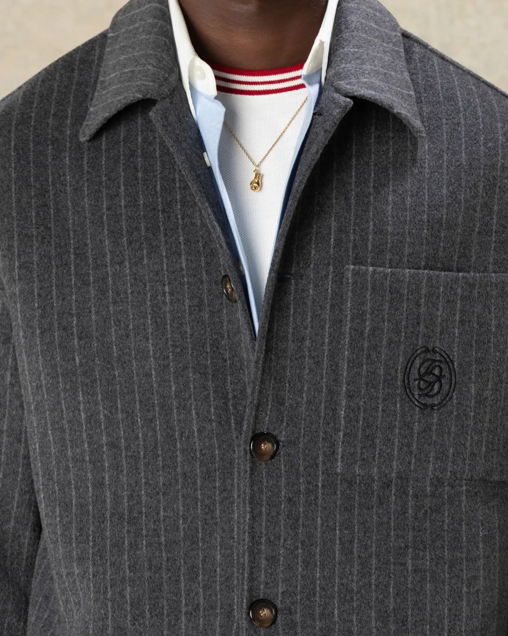 Drôle De Monsieur Wool Pinstripe Overshirt Dunkelgrau Wolle