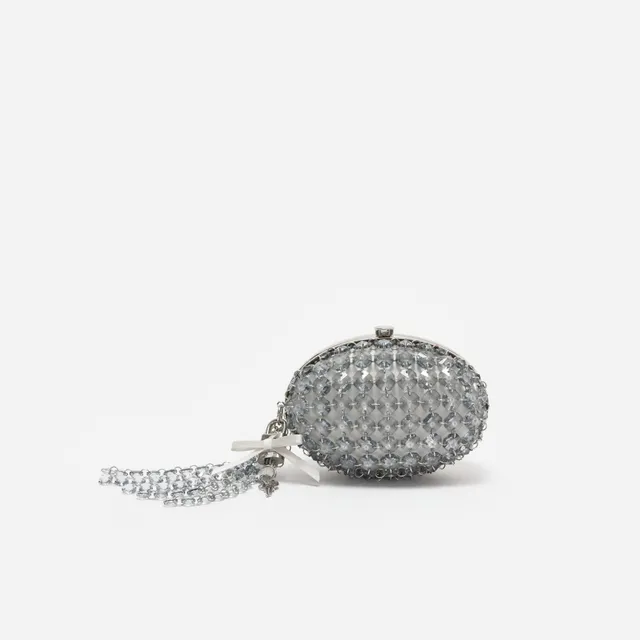 Self Portrait Grey Oval Crystal Chain Clutch Grau One Size Kristall
