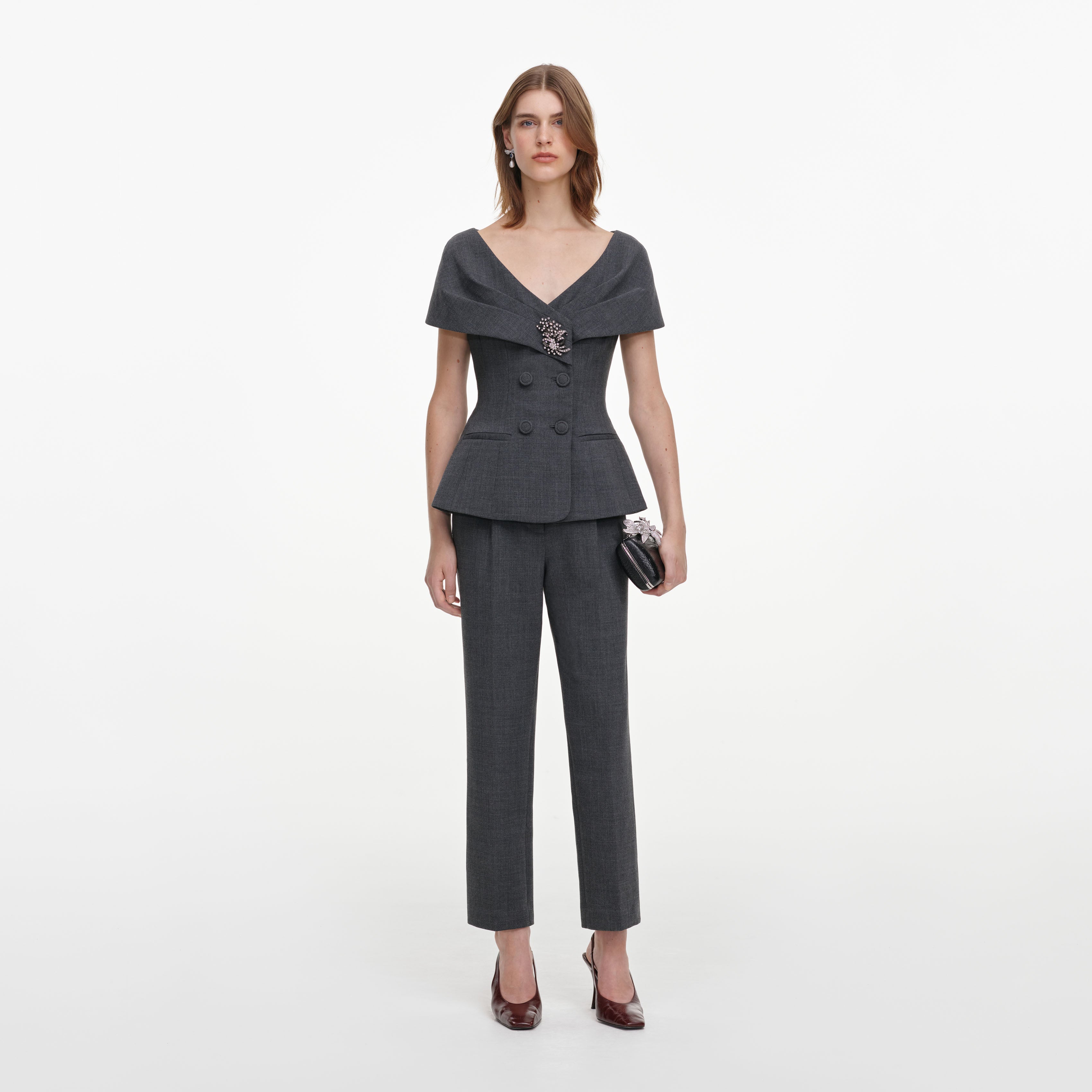 Self Portrait Grey Tailored Brooch Jumpsuit Grau