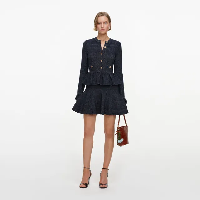 Self Portrait Navy Textured Knit Mini Kleid navy