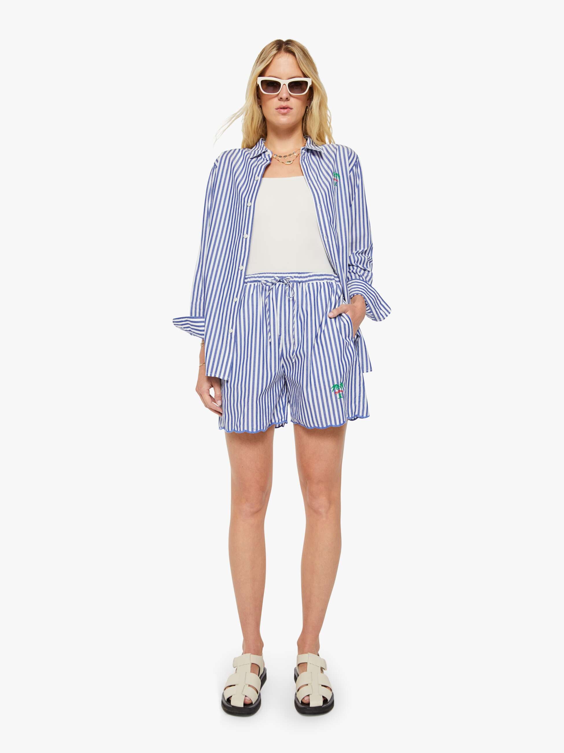Mother Shorts The Drawn Freeballer Shorts Weiss Blau Streifen