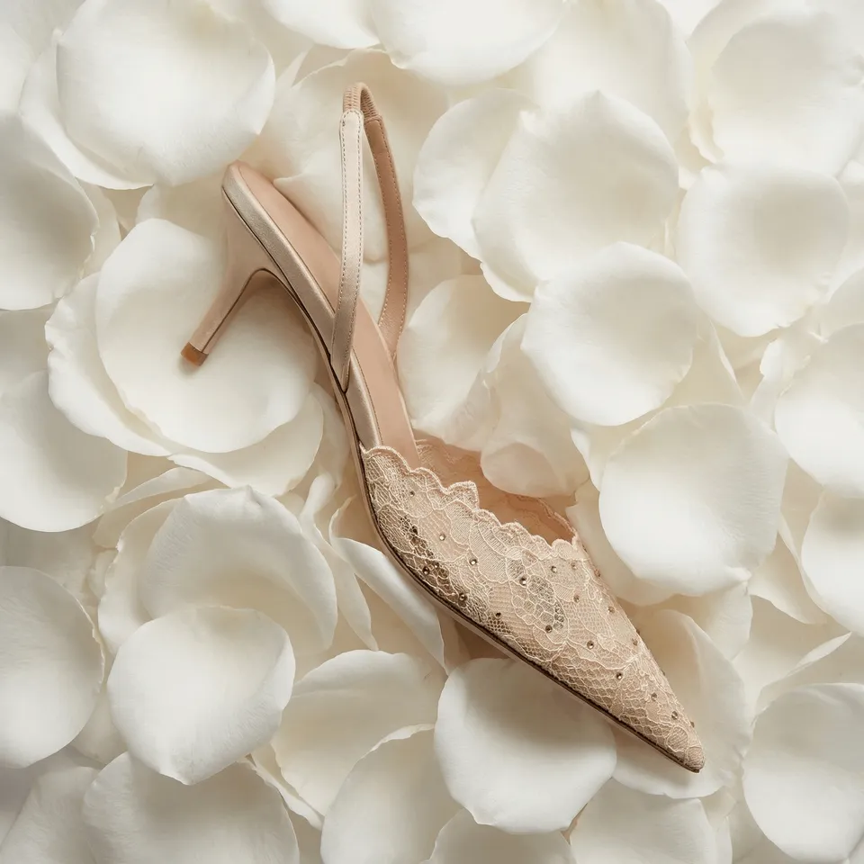 Gedebe Anitta Slingback Lace Pumps Weiß Spitze 80 mm