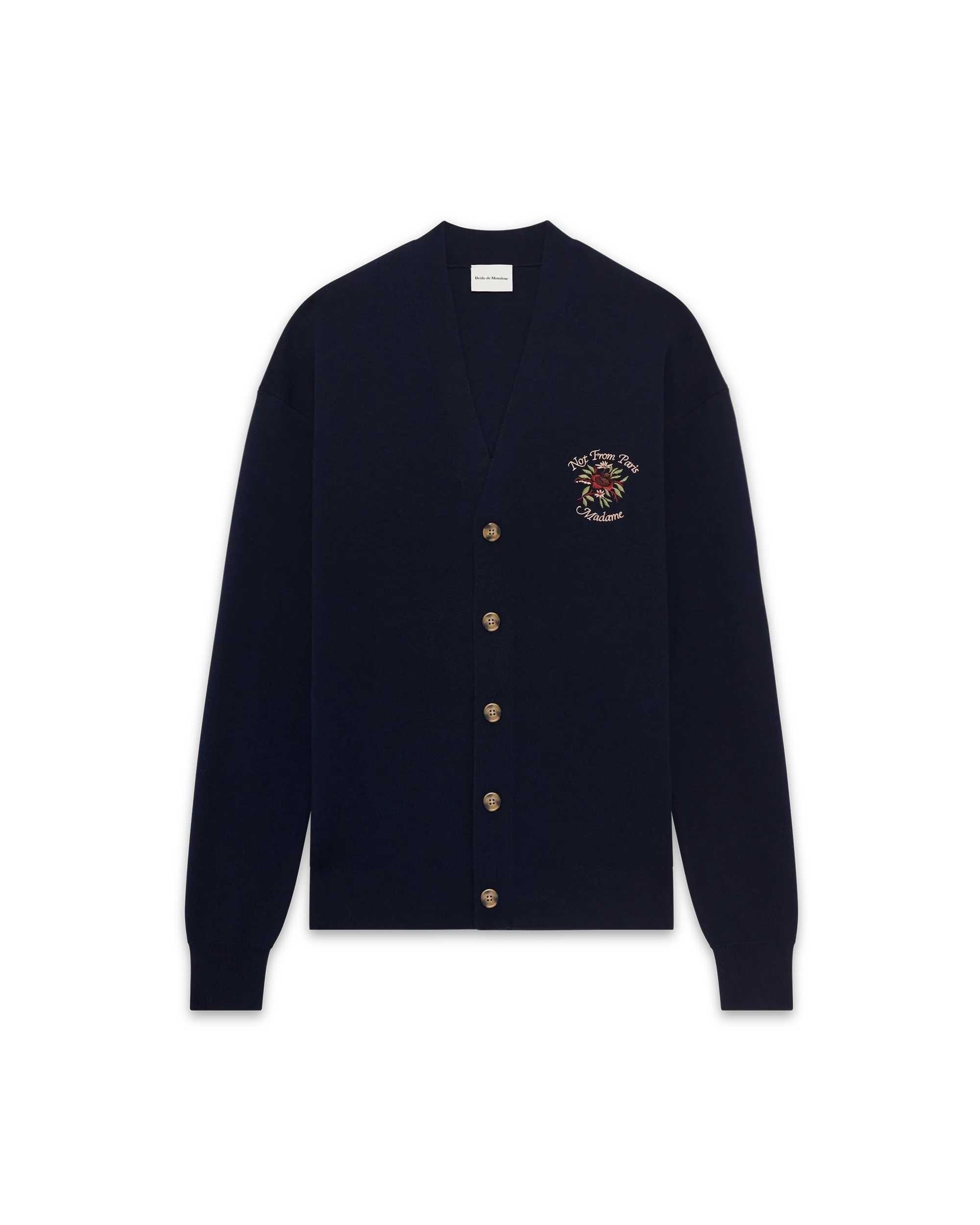 Drôle De Monsieur Slogan Herren-Cardigan Navy Merino