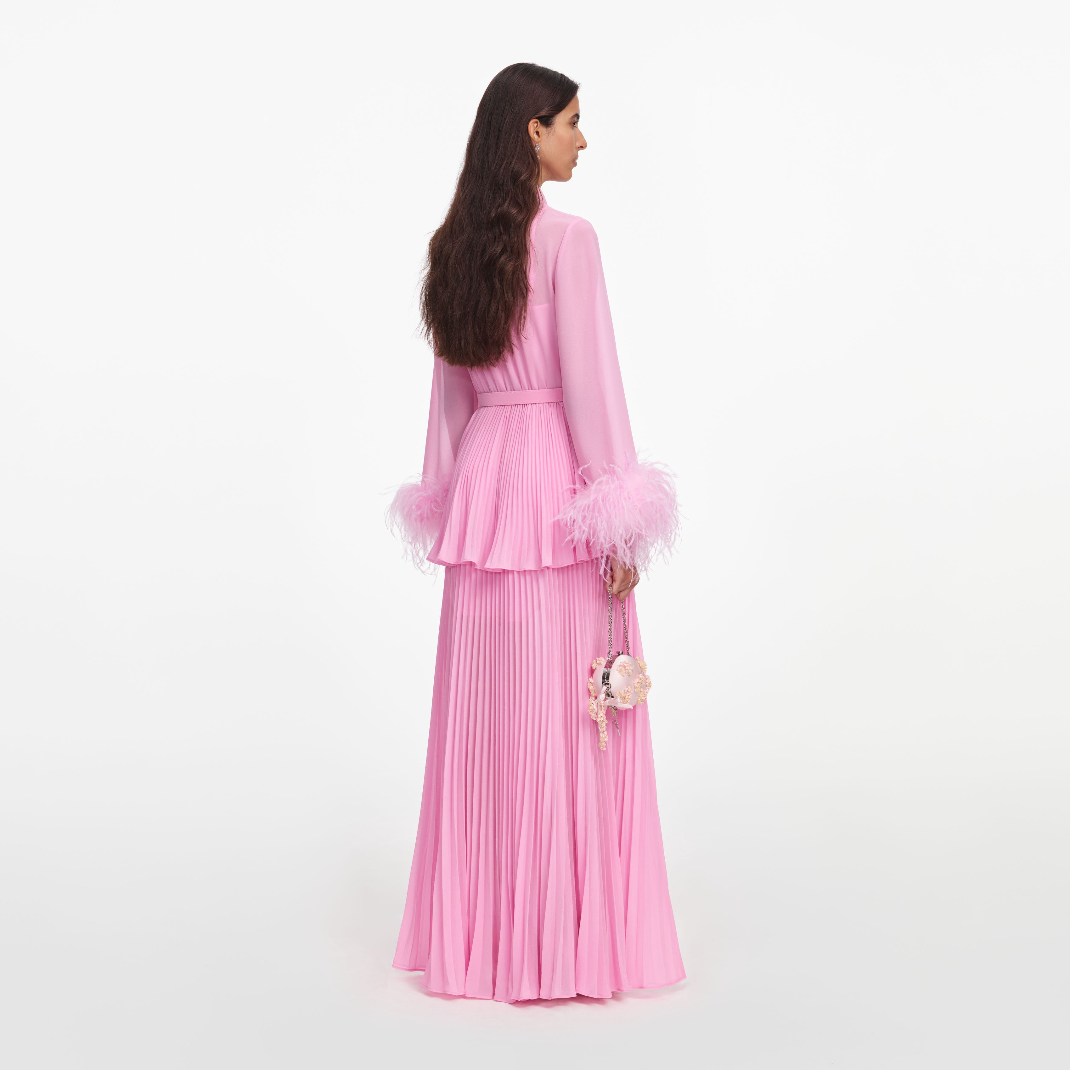 Self Portrait Pink Georgette Feather Maxikleid Pink Feder