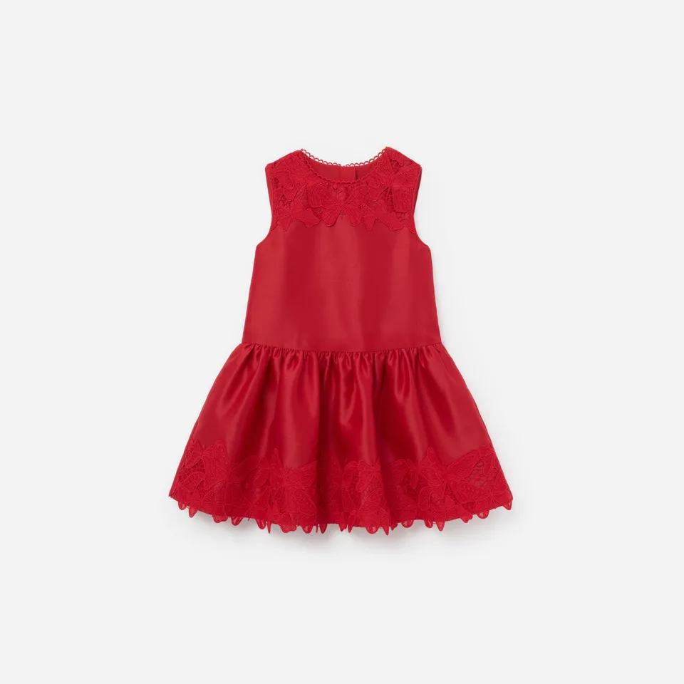 Self Portrait Red Taffeta Lace Dress Rot Mädchenkleid