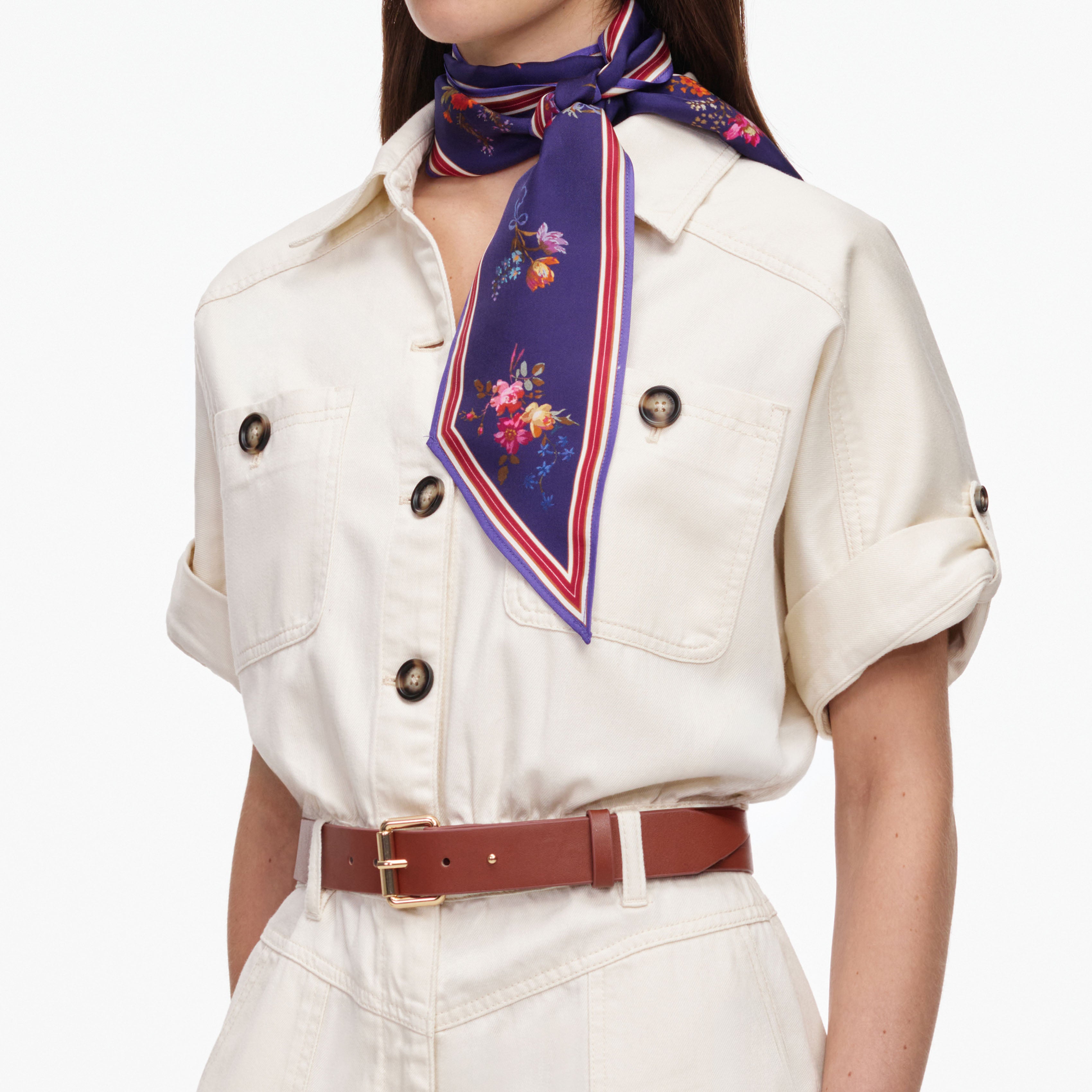 Self Portrait Cream Denim Playsuit Creme Kurz Denim