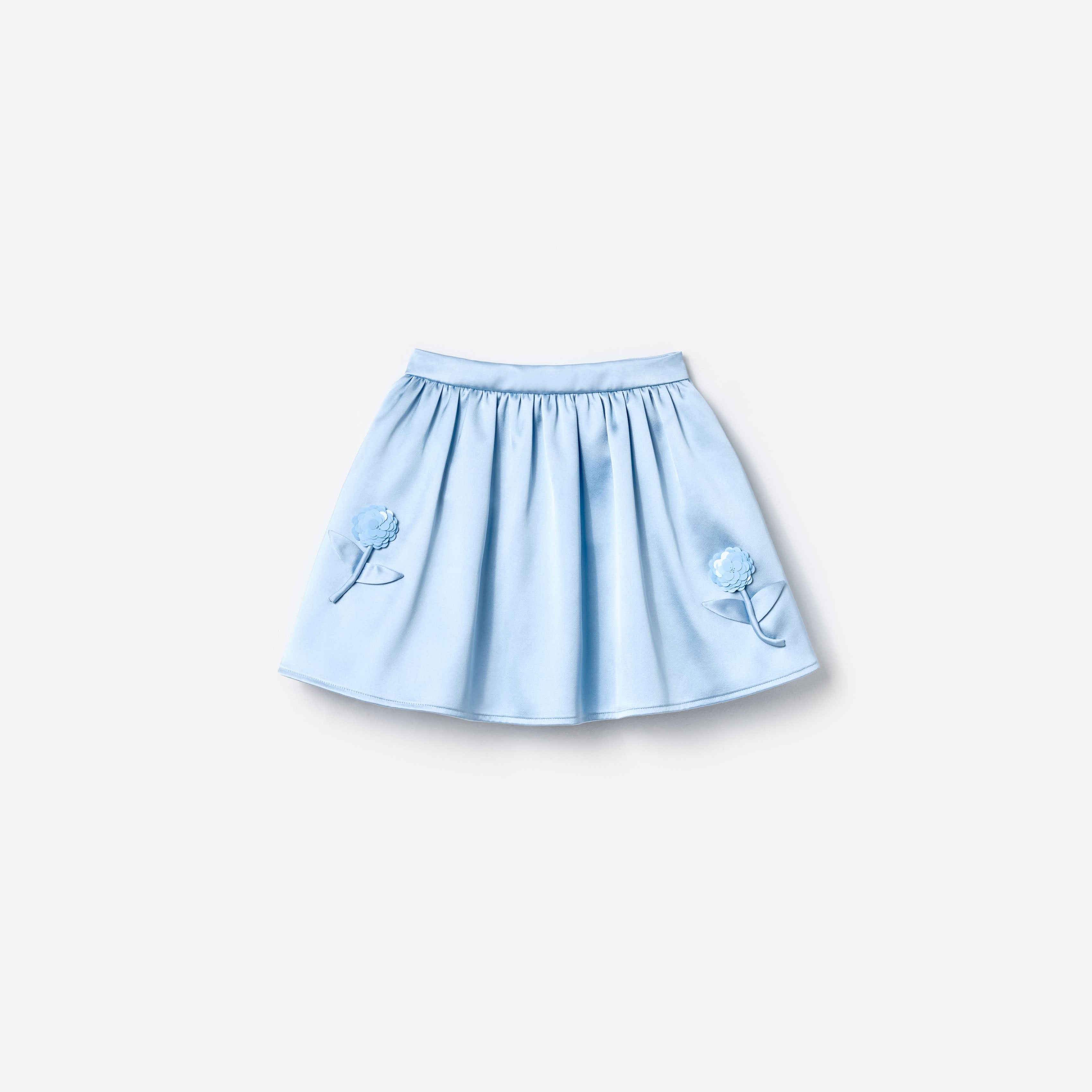 Self Portrait Blue Satin Sequin Flower Skirt Rock Blau 3-4