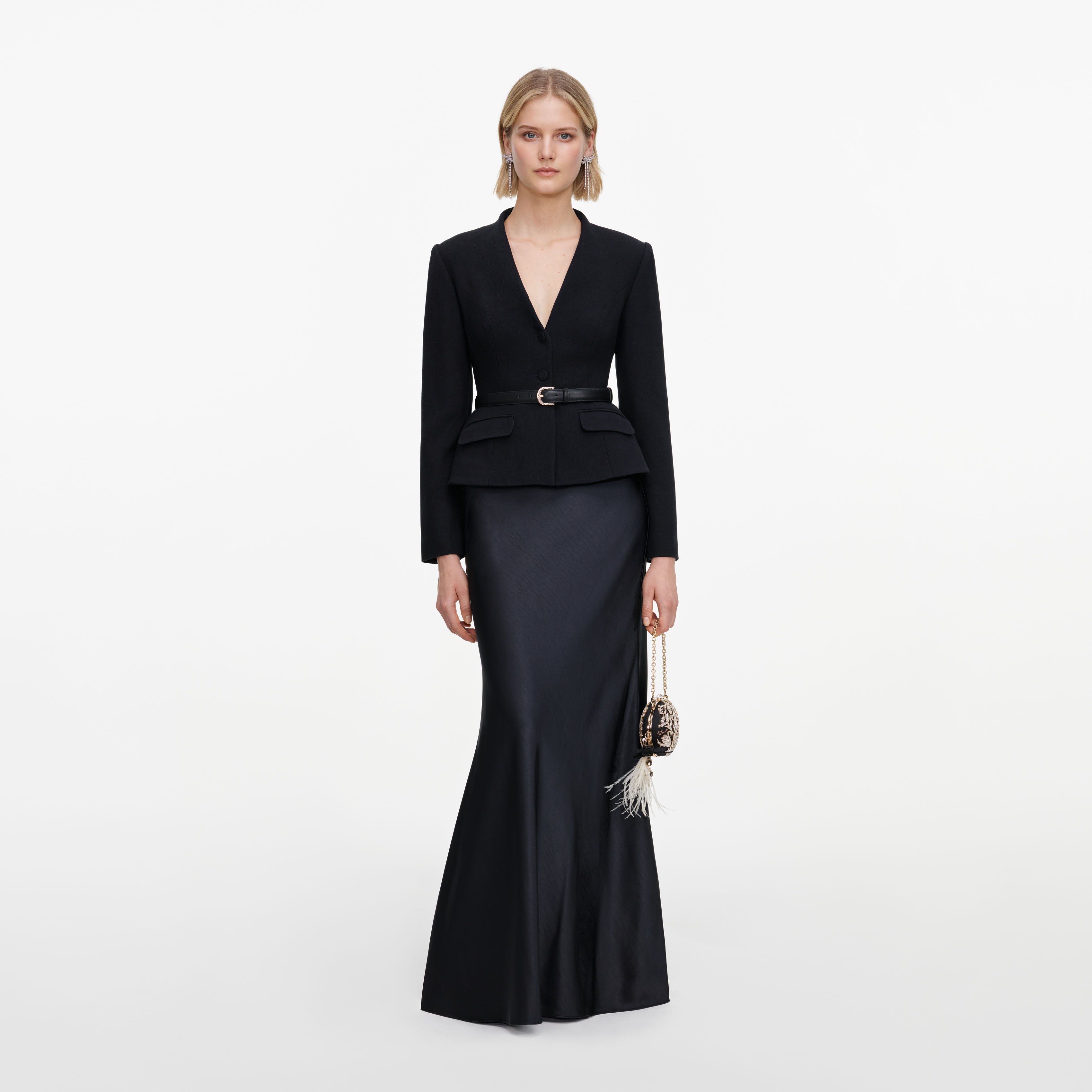 Self Portrait Black Tailored Fur Collar Maxikleid Schwarz
