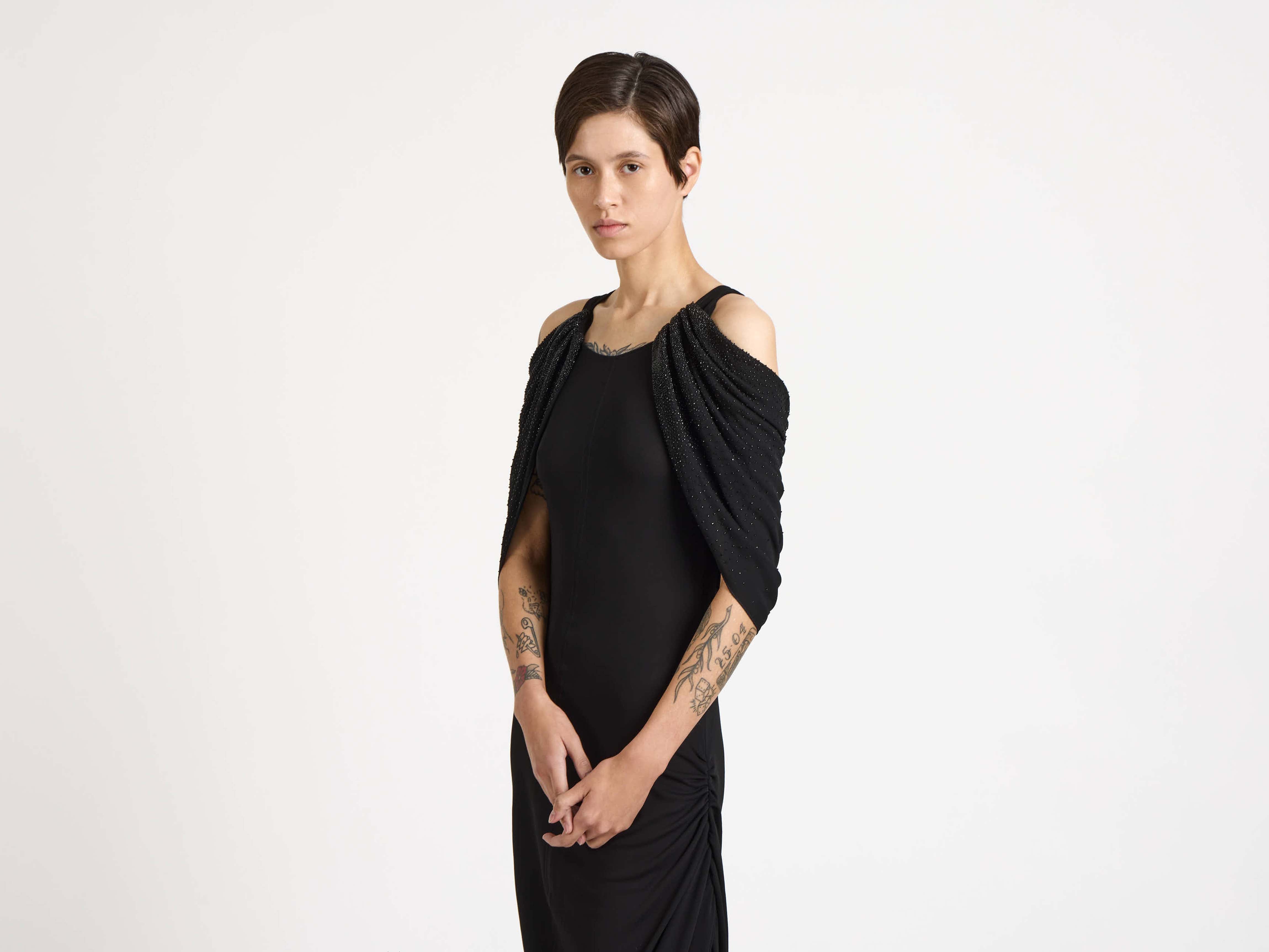 J.W.Anderson Beaded Sleeve Midikleid Schwarz Kristalle