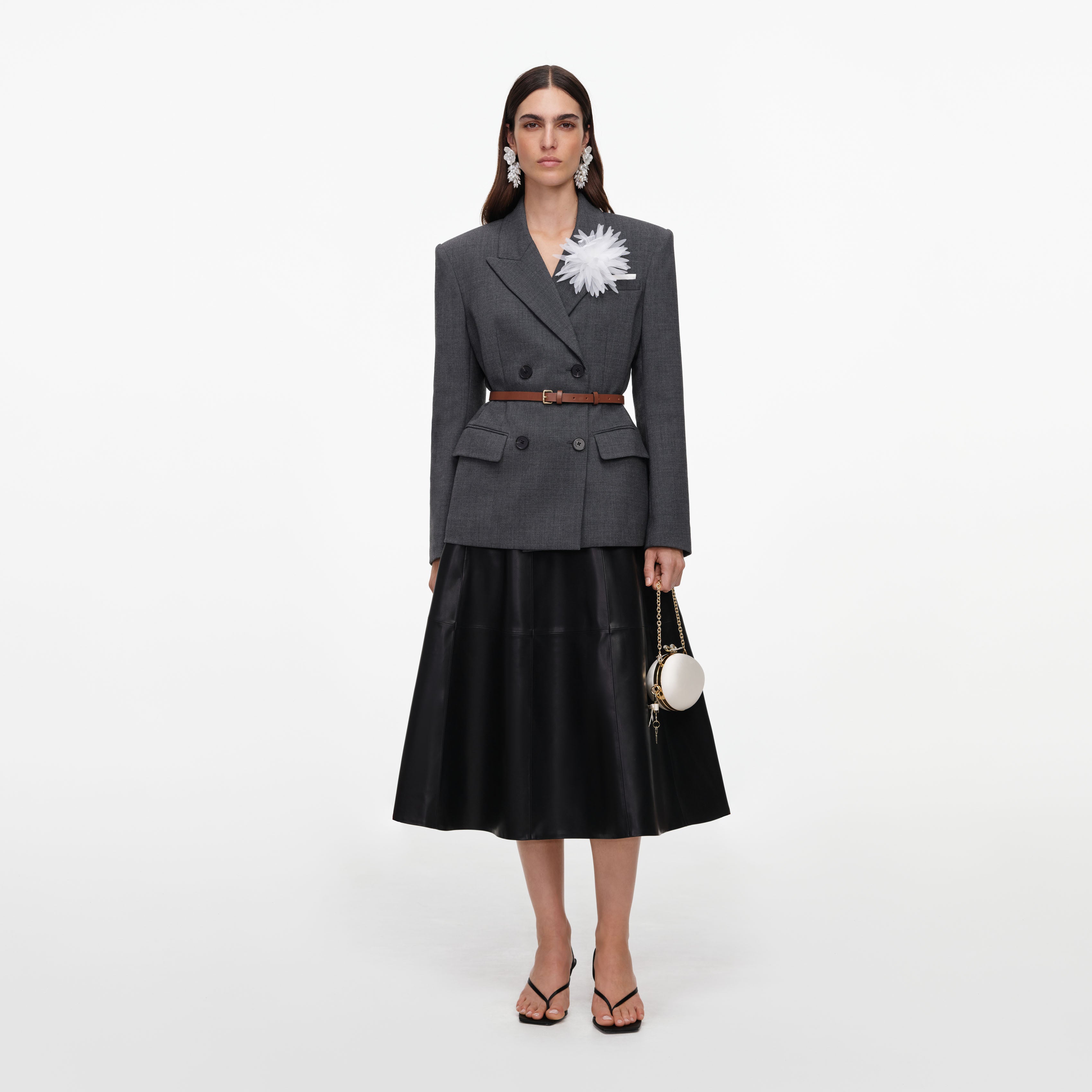 Self Portrait Flower Blazer Grau Wolle UK 8 Doppelreihig