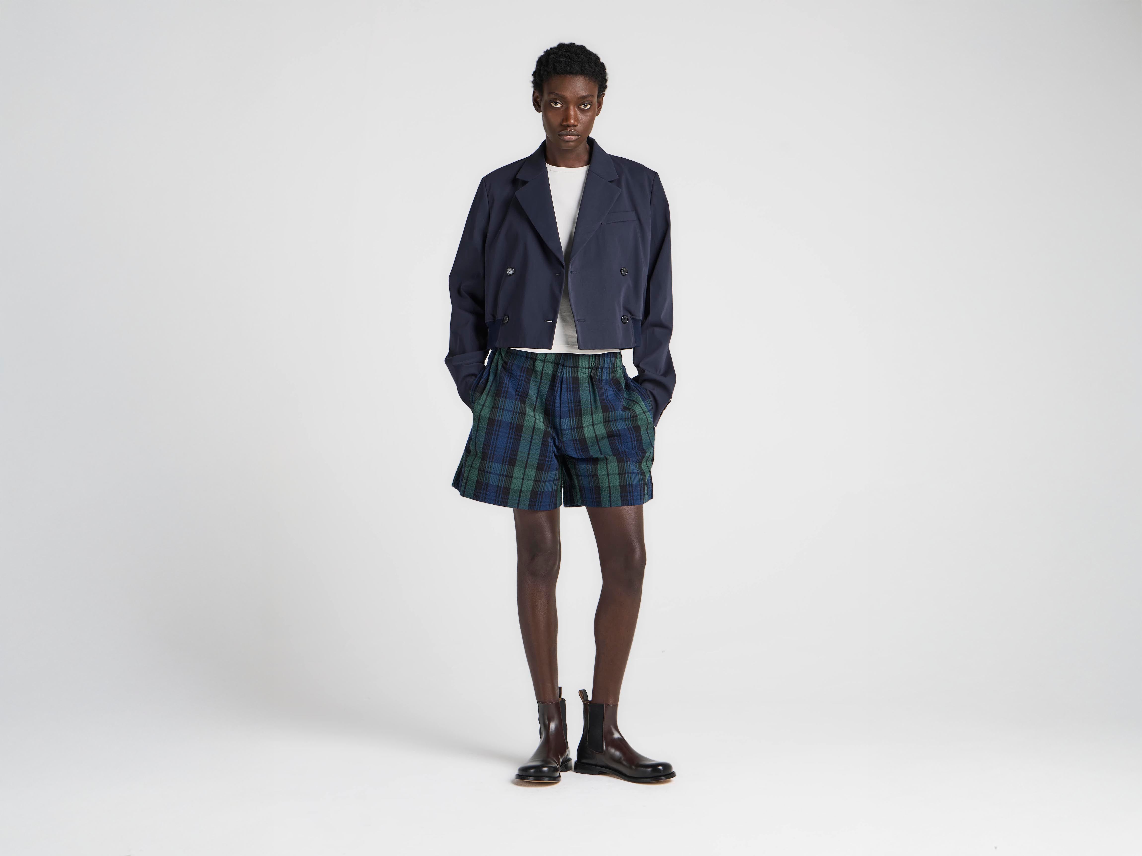 J.W.Anderson Check Shorts Seersucker Navy Grün Damen