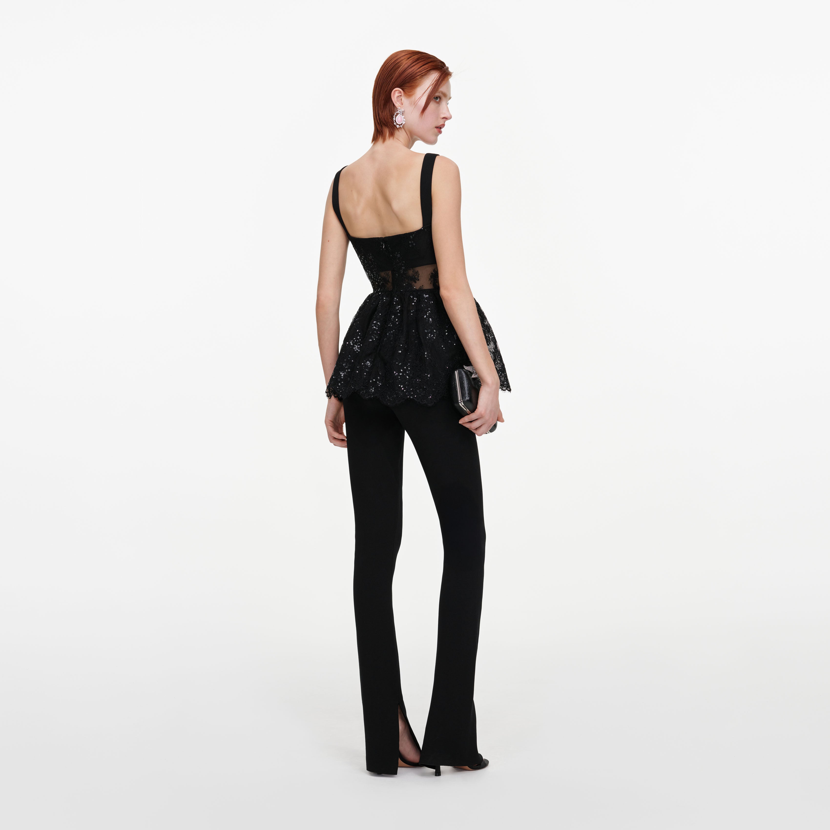 Self Portrait Lace Peplum Top Schwarz UK 8
