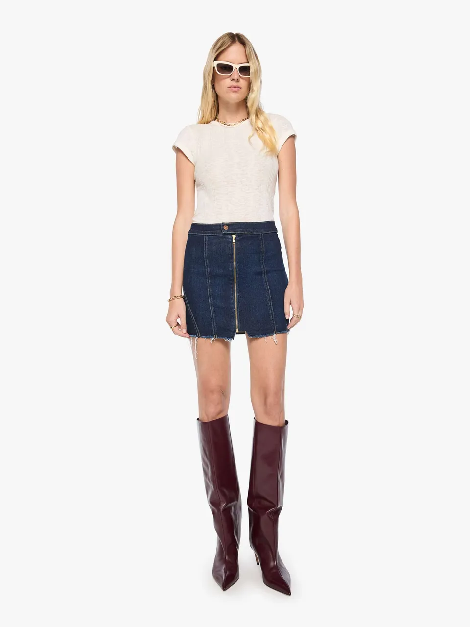 Mother The Racer Vagabond Mini Jeansrock Hard Stop Honey dunkelblau