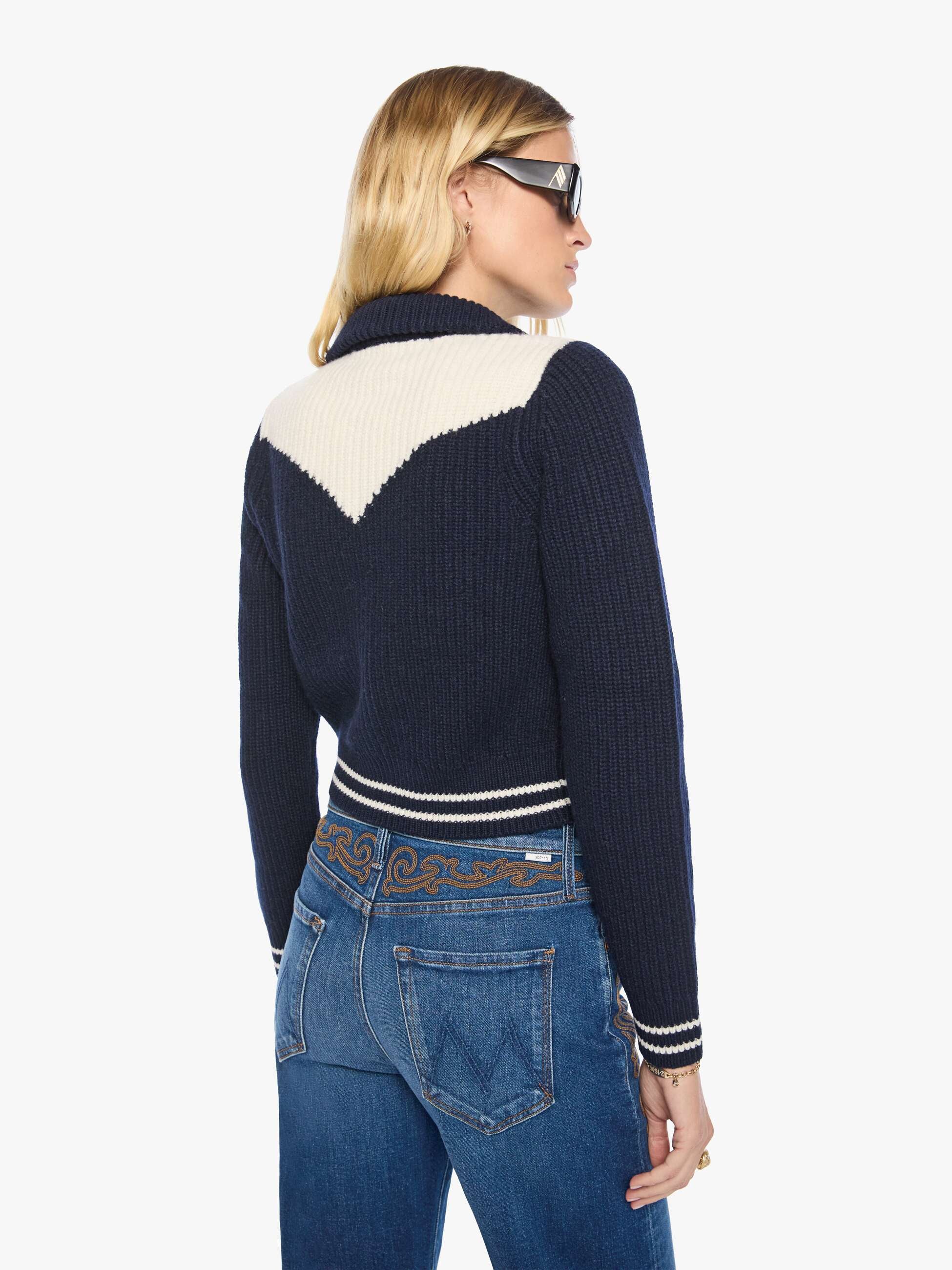 Mother Sweaters The Baby Raquette Cardigan Strickjacke Navy Ivory
