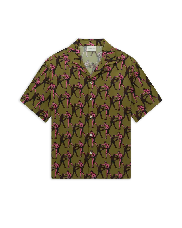 Drôle De Monsieur Notcha Boxers Print Kurzarmhemd grün Viskose