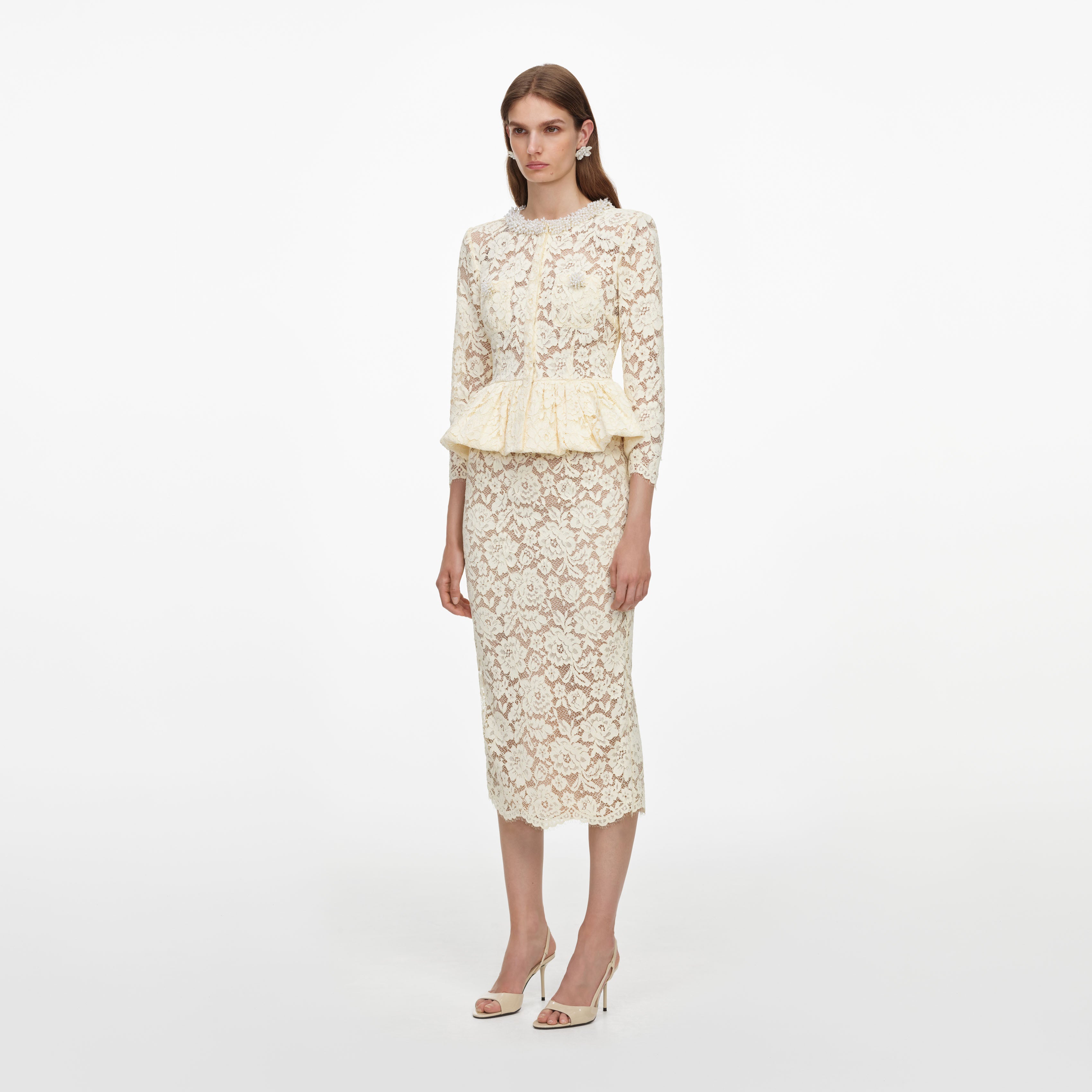 Self Portrait Yellow Lace Midikleid Gelb Spitze Peplum