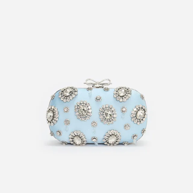 Self Portrait Blue Satin Multi Crystal Clutch Tasche Blau OneSize