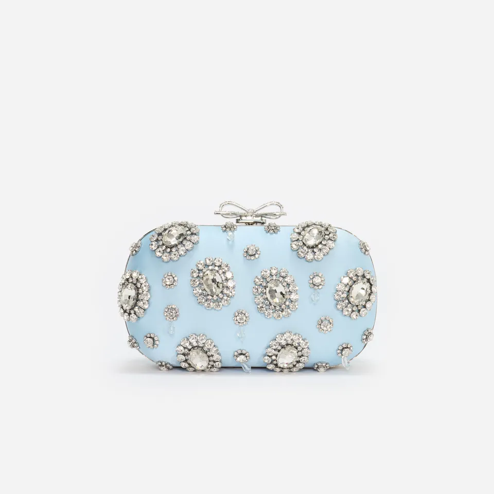 Self Portrait Blue Satin Multi Crystal Clutch Tasche Blau OneSize