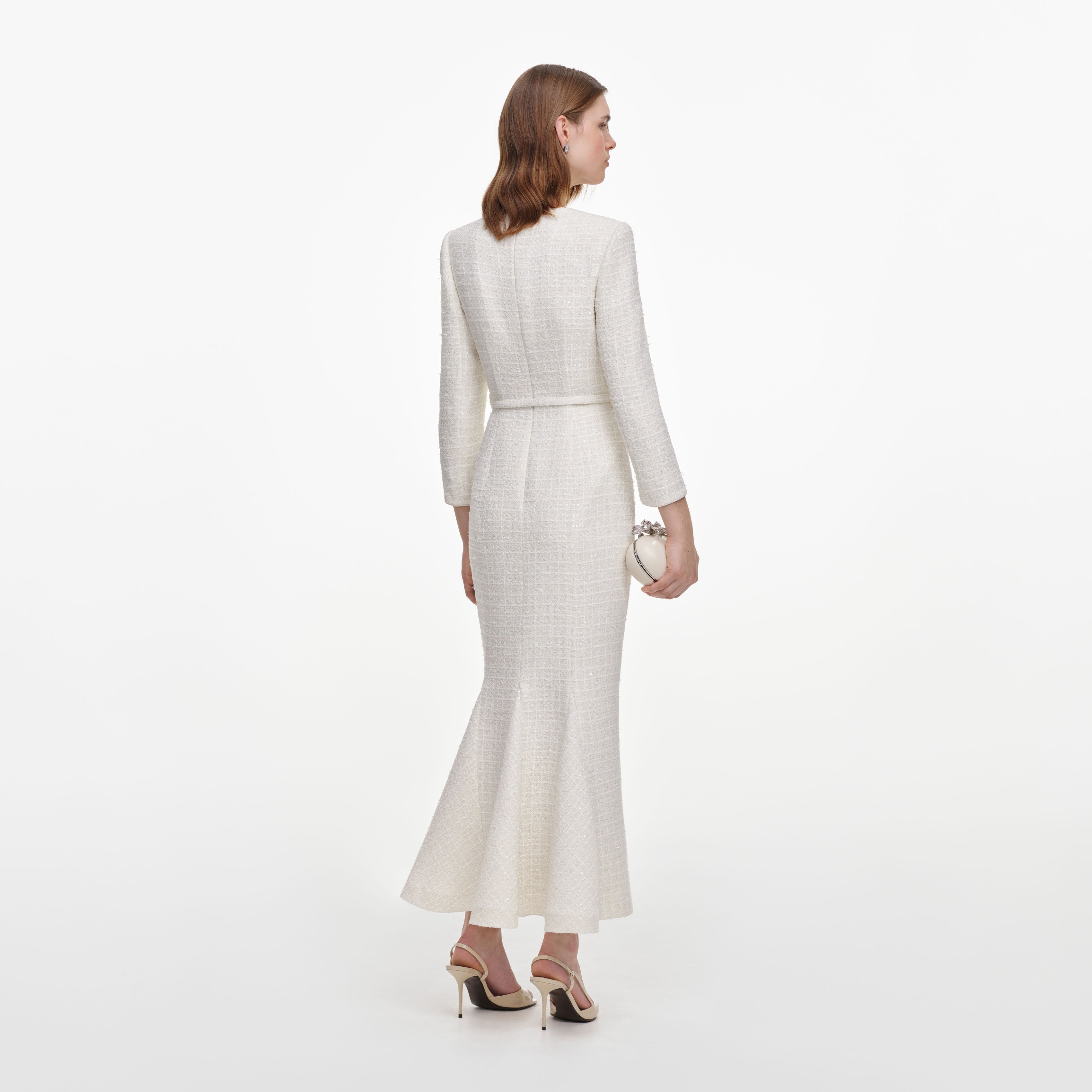 Self Portrait Cream Boucle Brooch Midi Kleid Creme 6