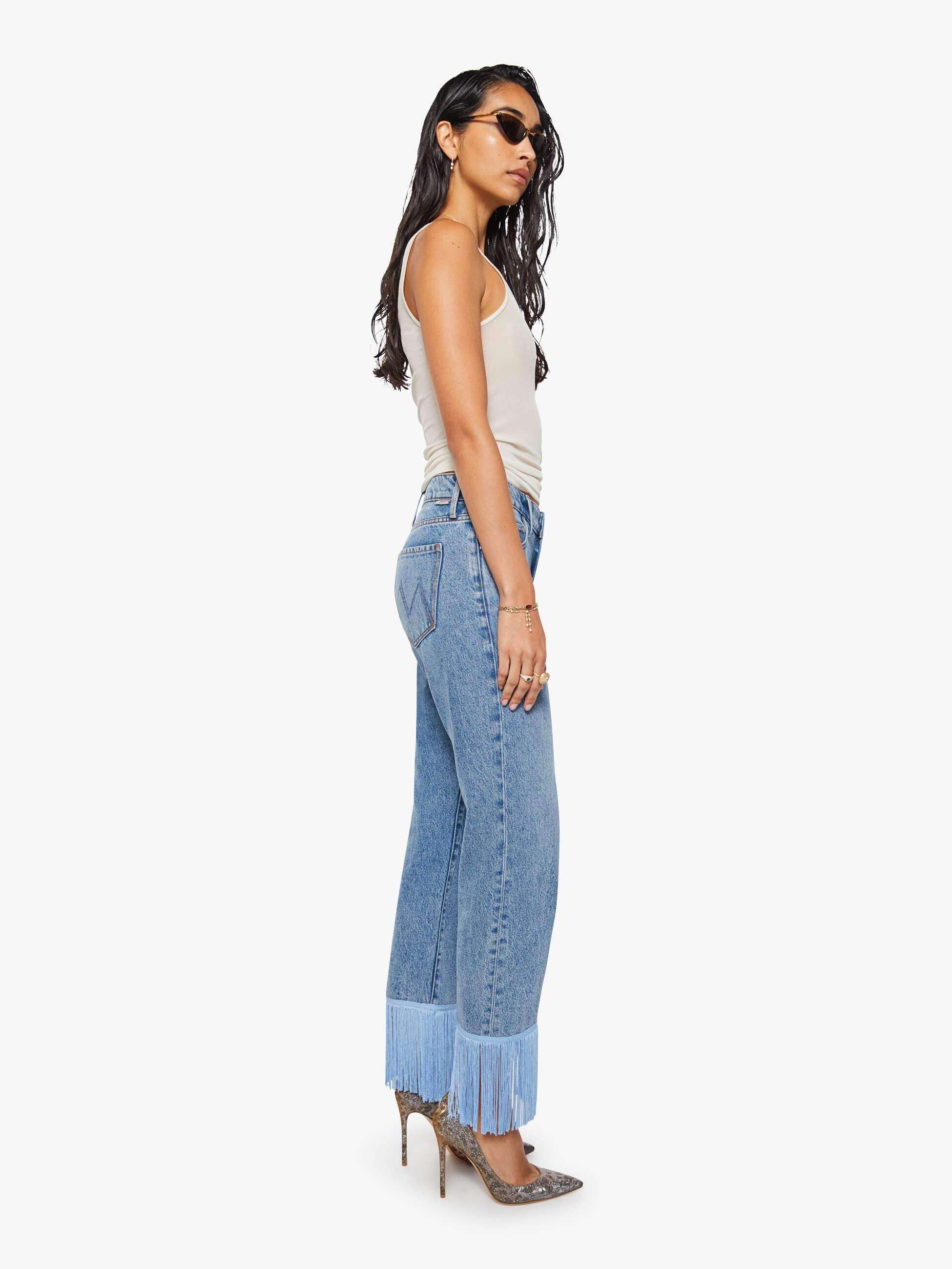 Mother Snacks Relish Fringe Ankle Jeans Jerky Mittelblau