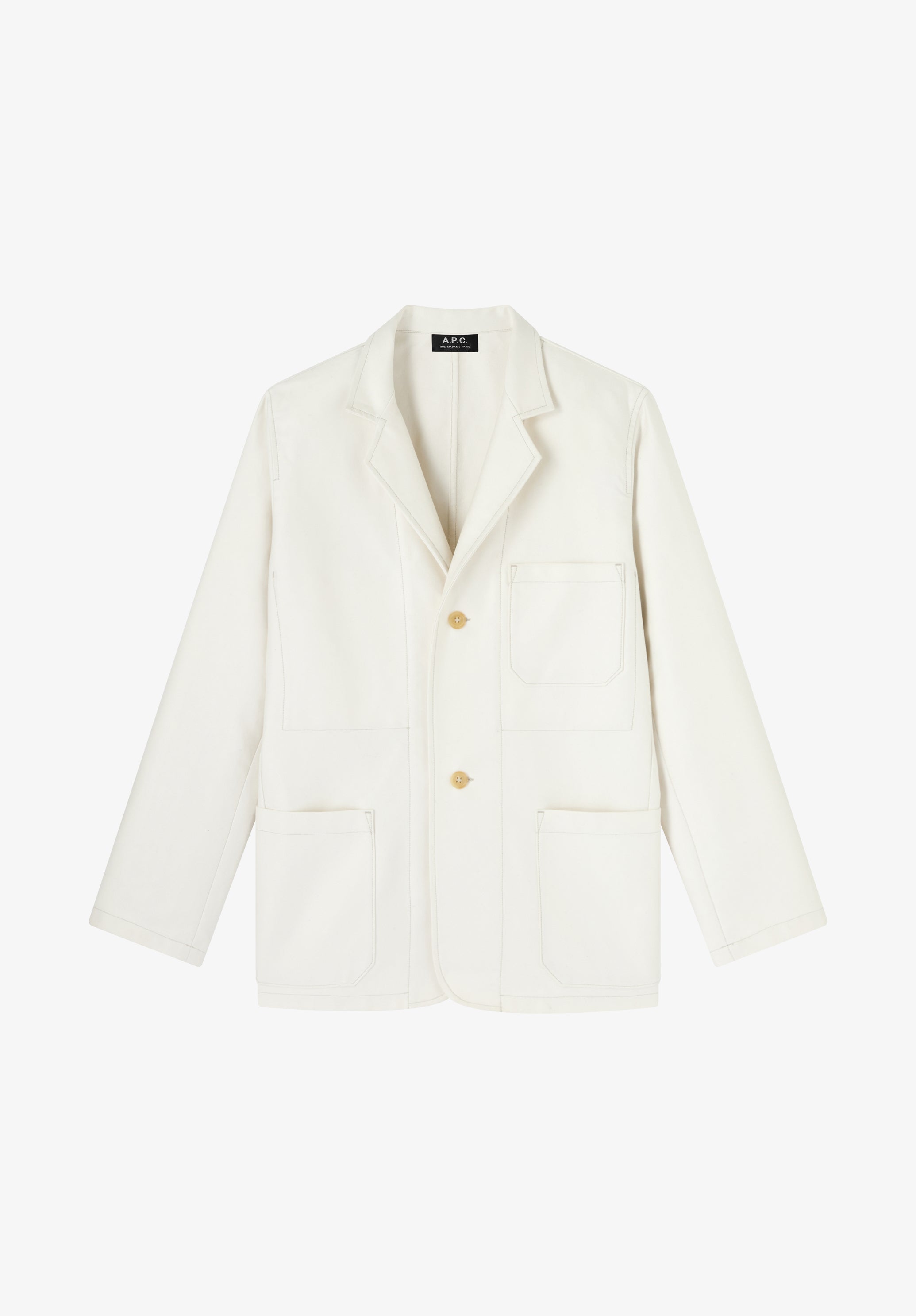 A.P.C. Leo Blazer weiß Moleskin Sakko Herren L Hornknöpfe