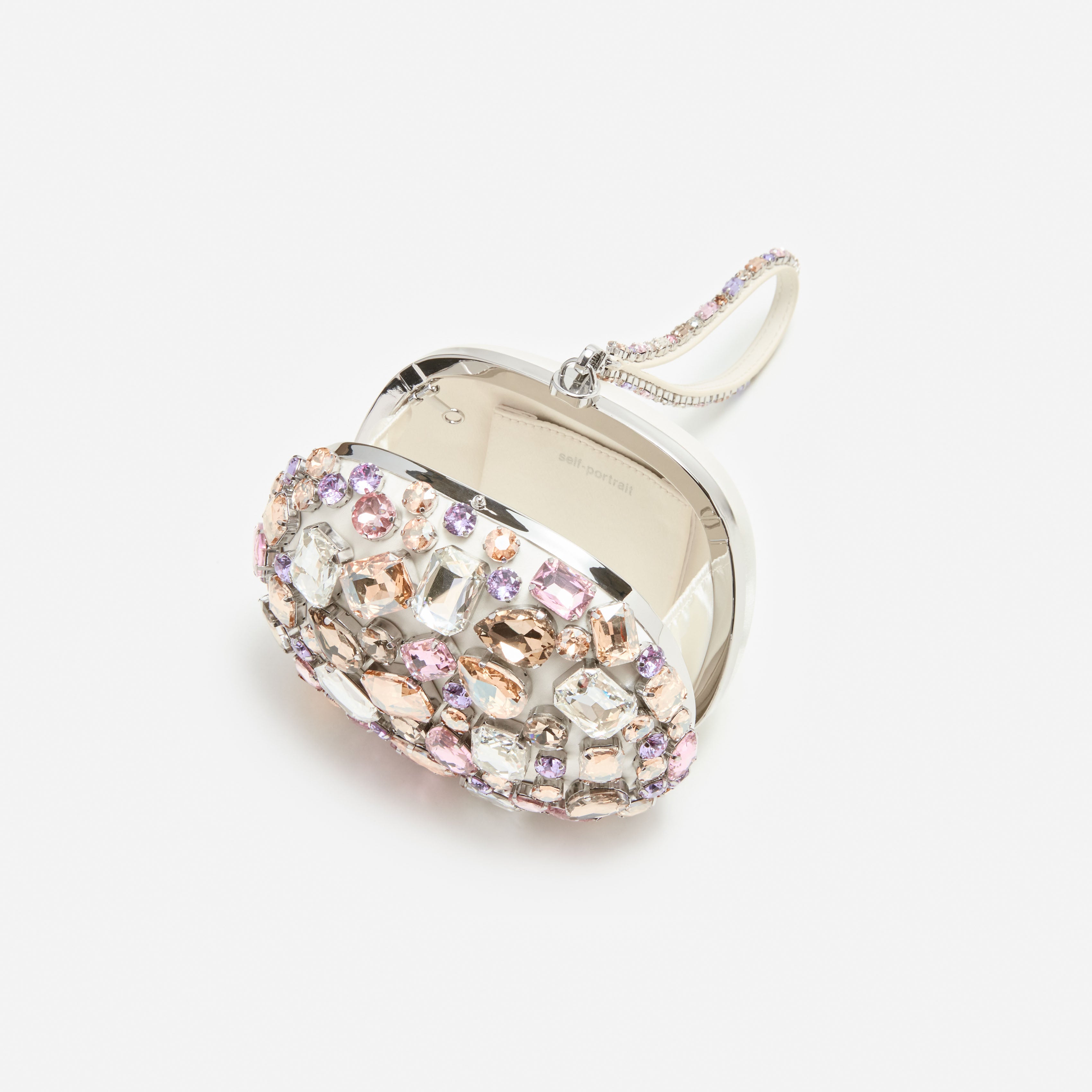 Self Portrait Multi Crystal Top Handle Clutch Satin Abendtasche