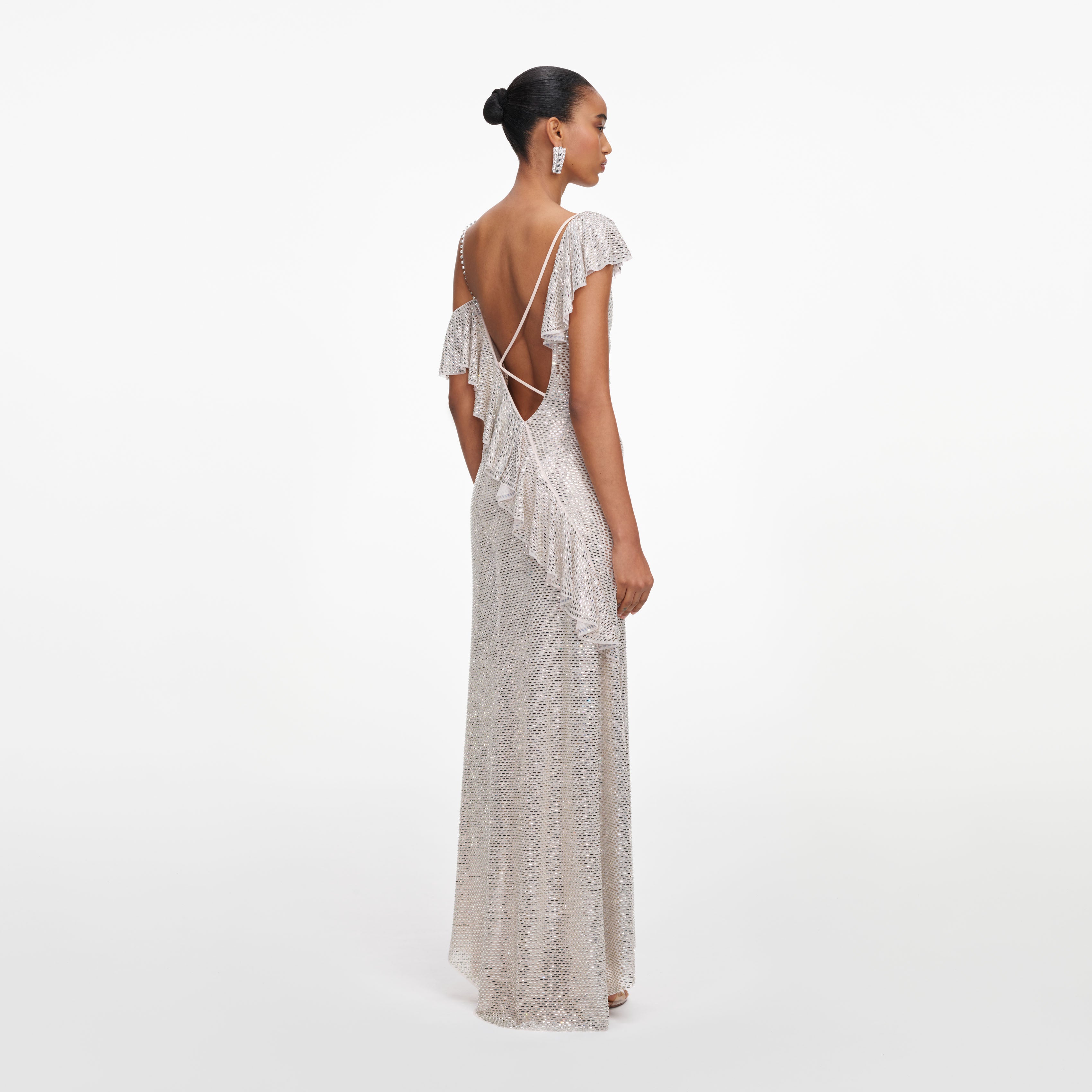 Self Portrait Champagne Rhinestone Ruffle Maxikleid champagne