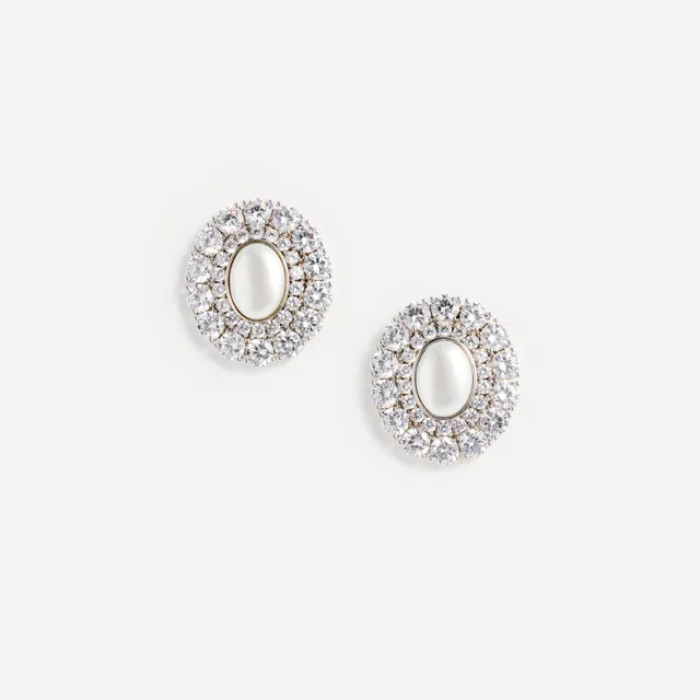 Self Portrait Oval Crystal Pearl Earrings Ohrstecker One Size
