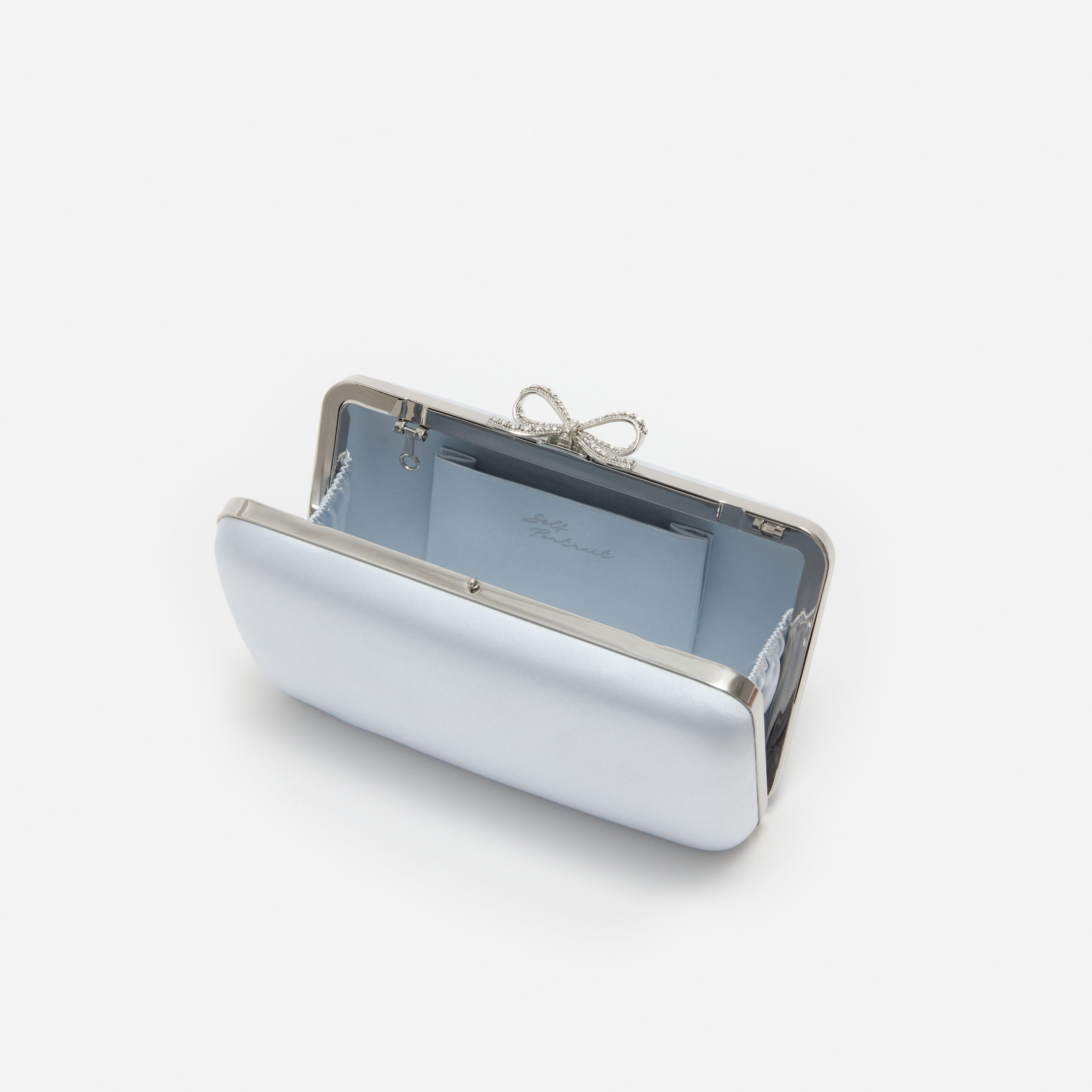 Self Portrait Handbags Satin Clutch Blau Mini Kristallschleife
