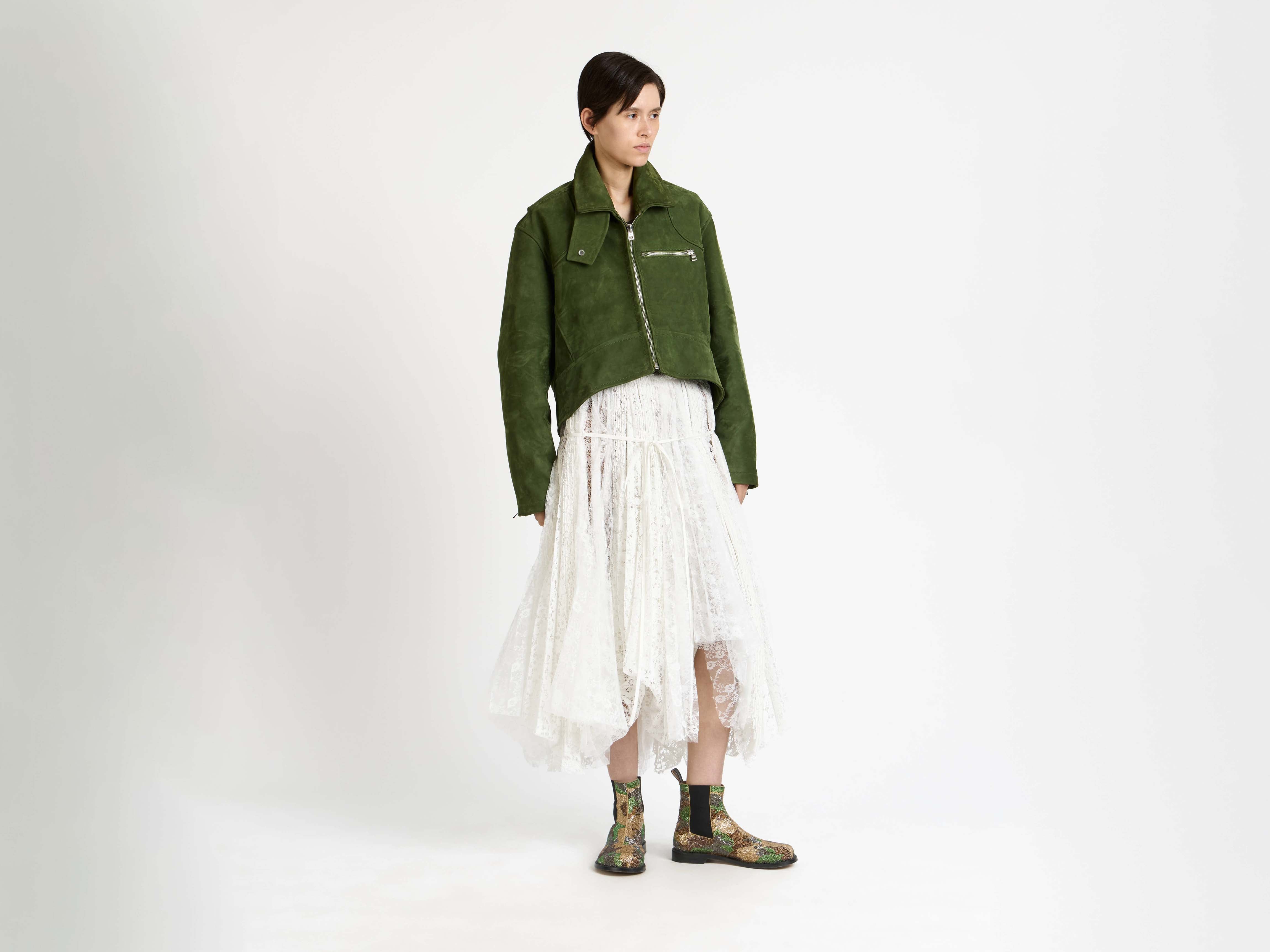 J.W.Anderson Cropped Biker Jacket Damen khaki Leder