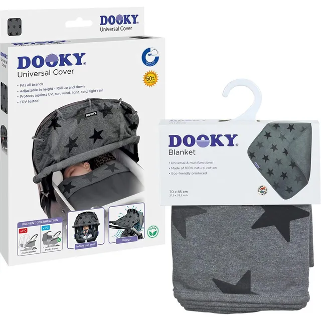 Dooky Universal Cover Sonnenschutz Grey Stars mit Decke UV 40+