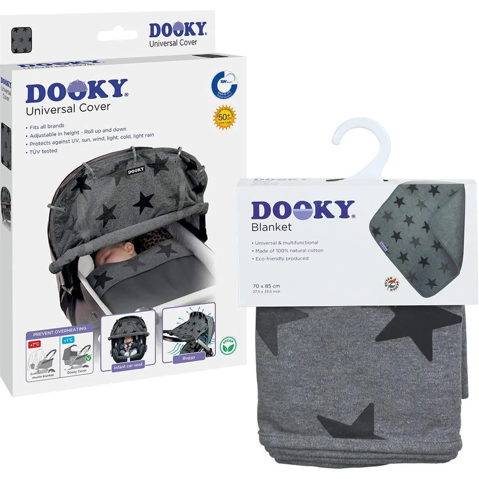 Dooky Universal Cover Sonnenschutz Grey Stars mit Decke UV 40+