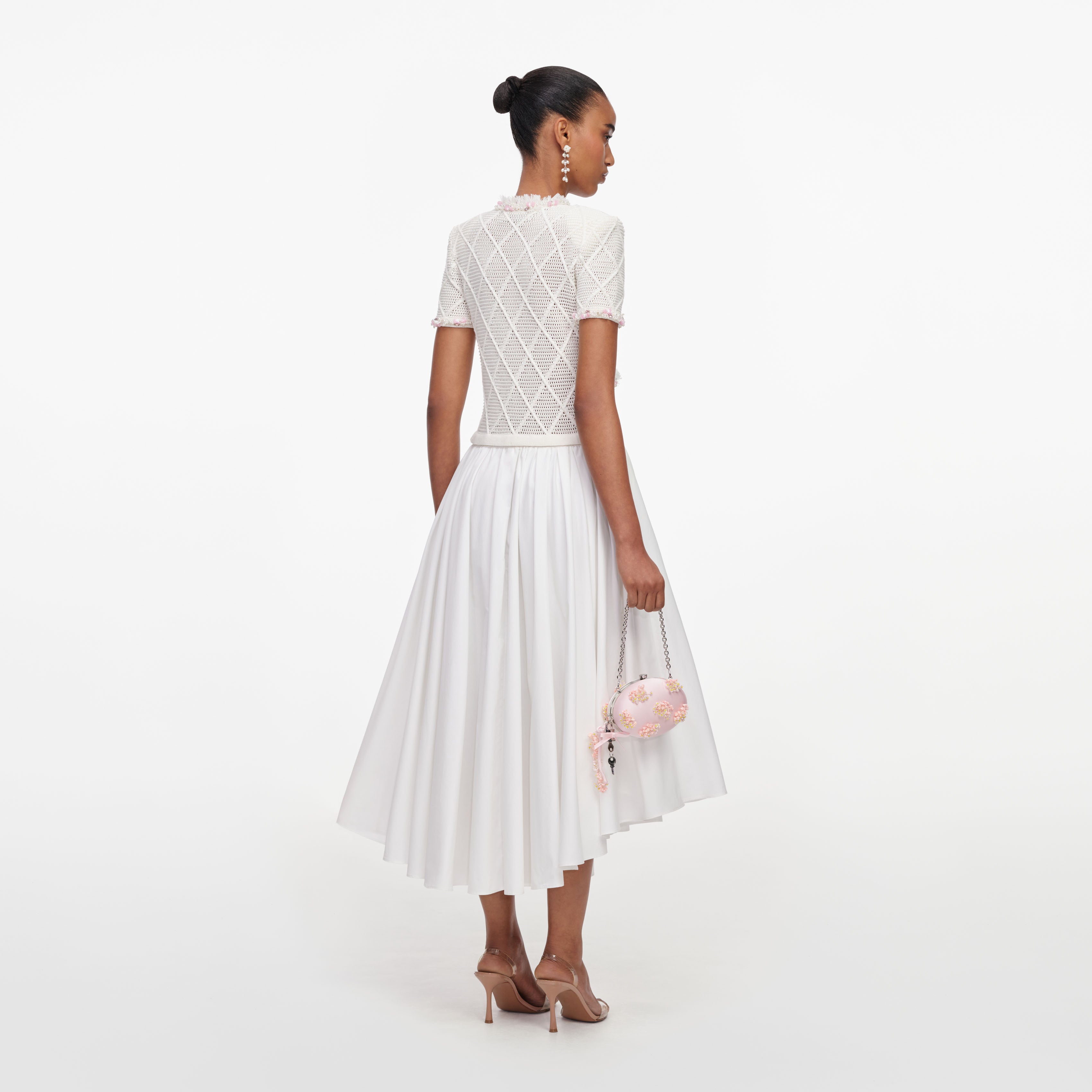 Self Portrait Fringe Knit Midikleid creme Baumwolle