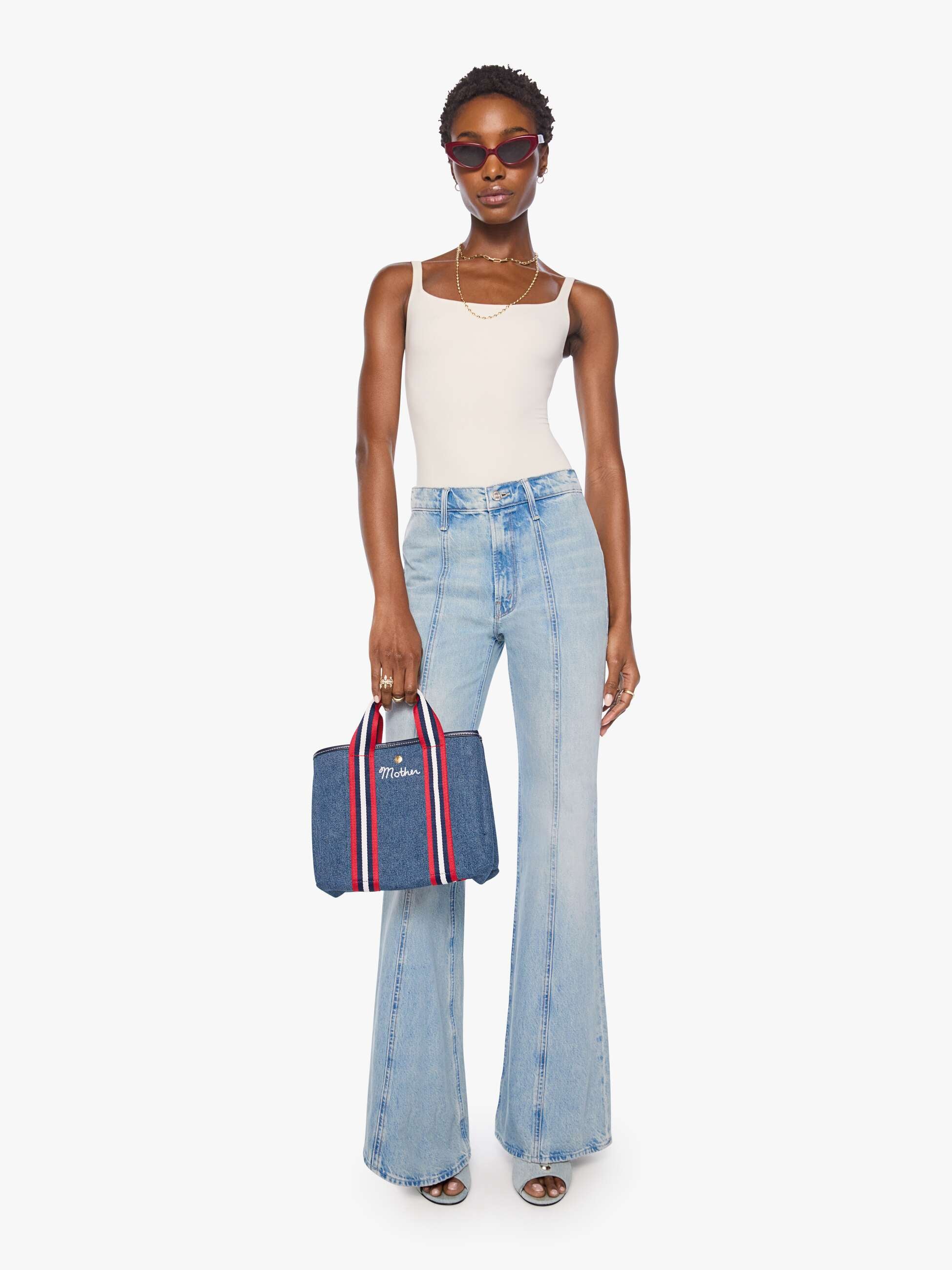 Mother The Mini Everywhere Tote Malibu Blue Denim Baumwolle