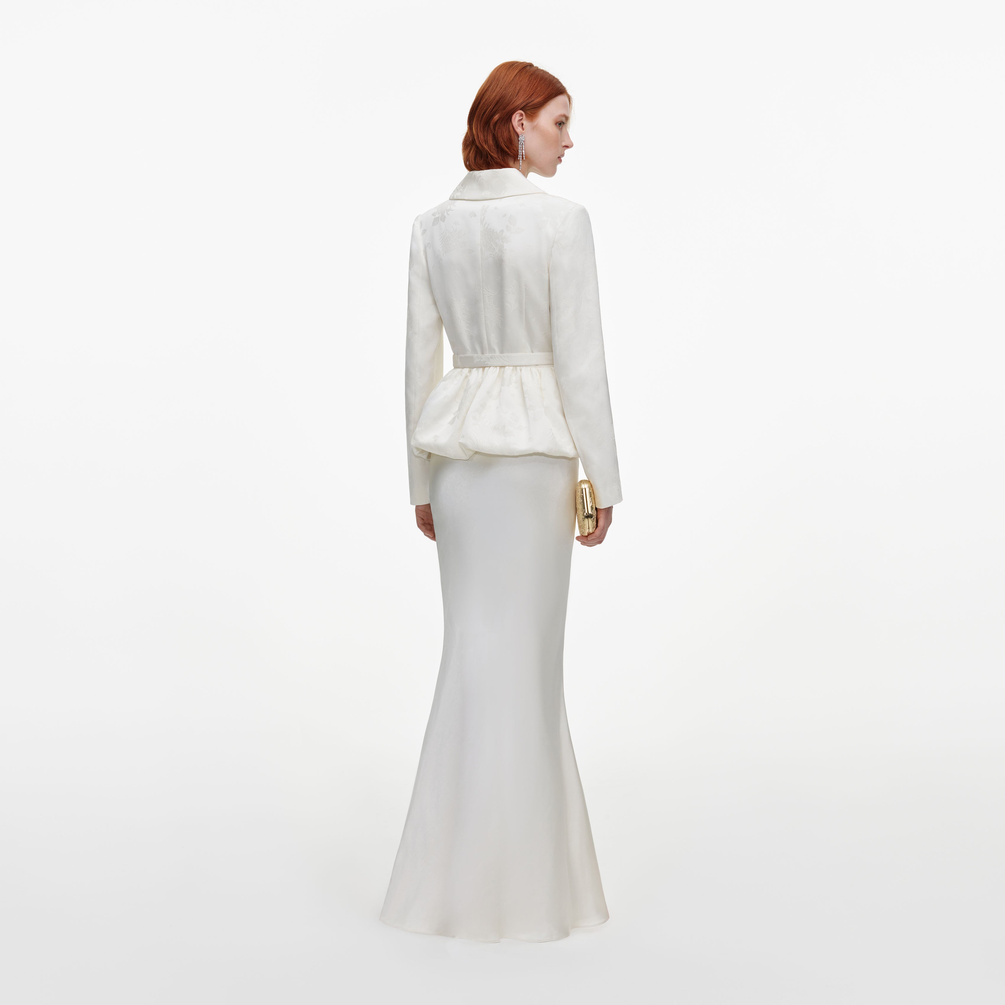 Self Portrait Jacquard Maxikleid Creme mit Brosche