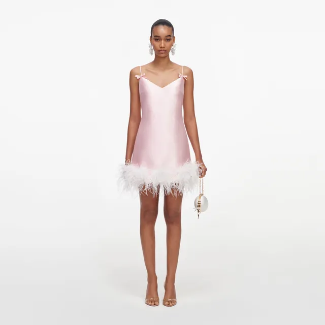 Self Portrait Pink Taffeta Feather Mini Kleid Rosa Feder