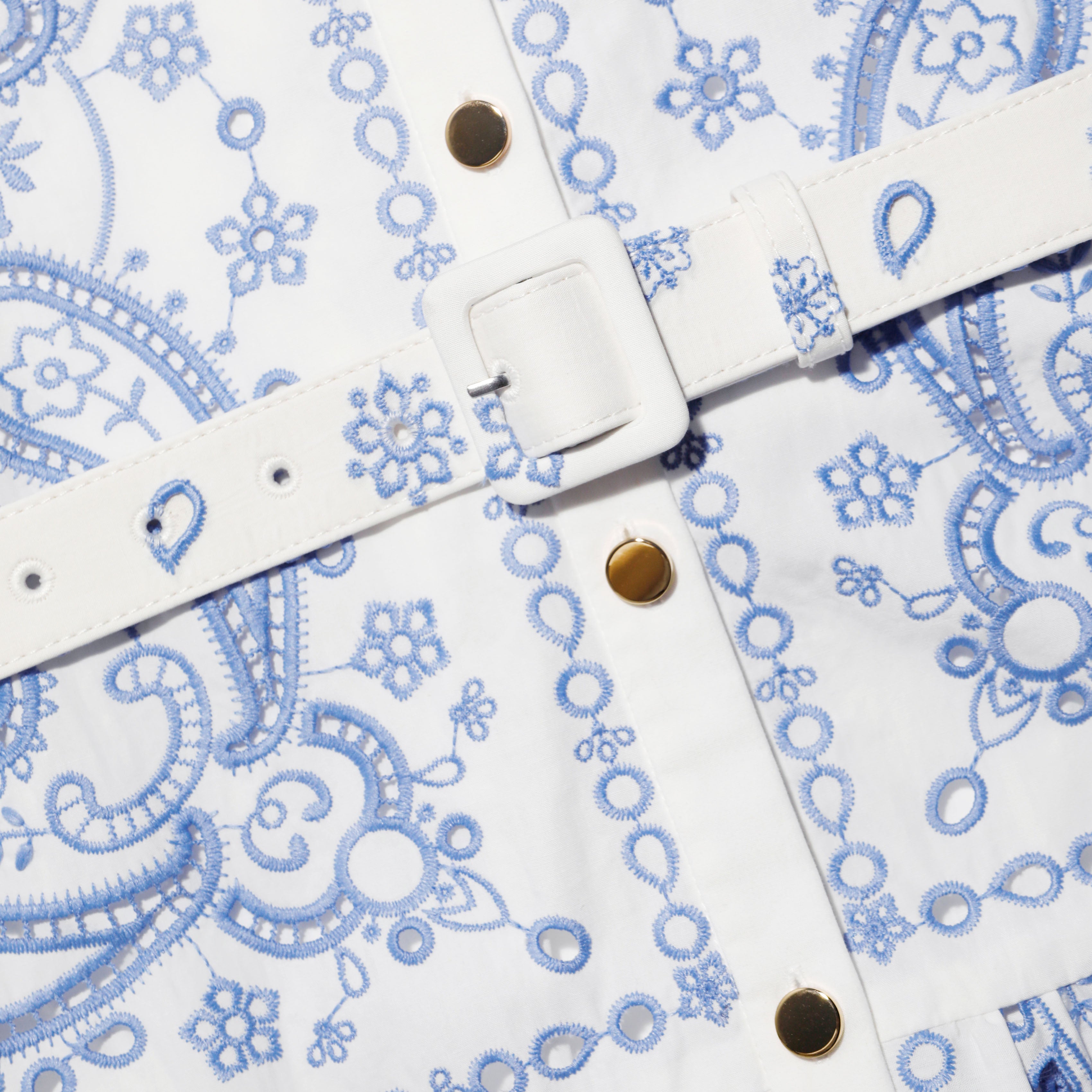 Self Portrait White Blue Embroidered Midi Kleid Weiss