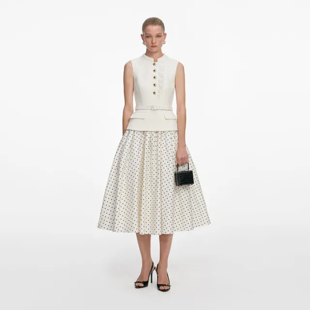 Self Portrait Boucle Polka Dot Midikleid Creme UK 6