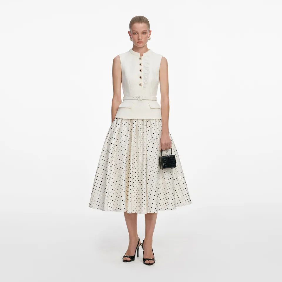 Self Portrait Boucle Polka Dot Midikleid Creme UK 6
