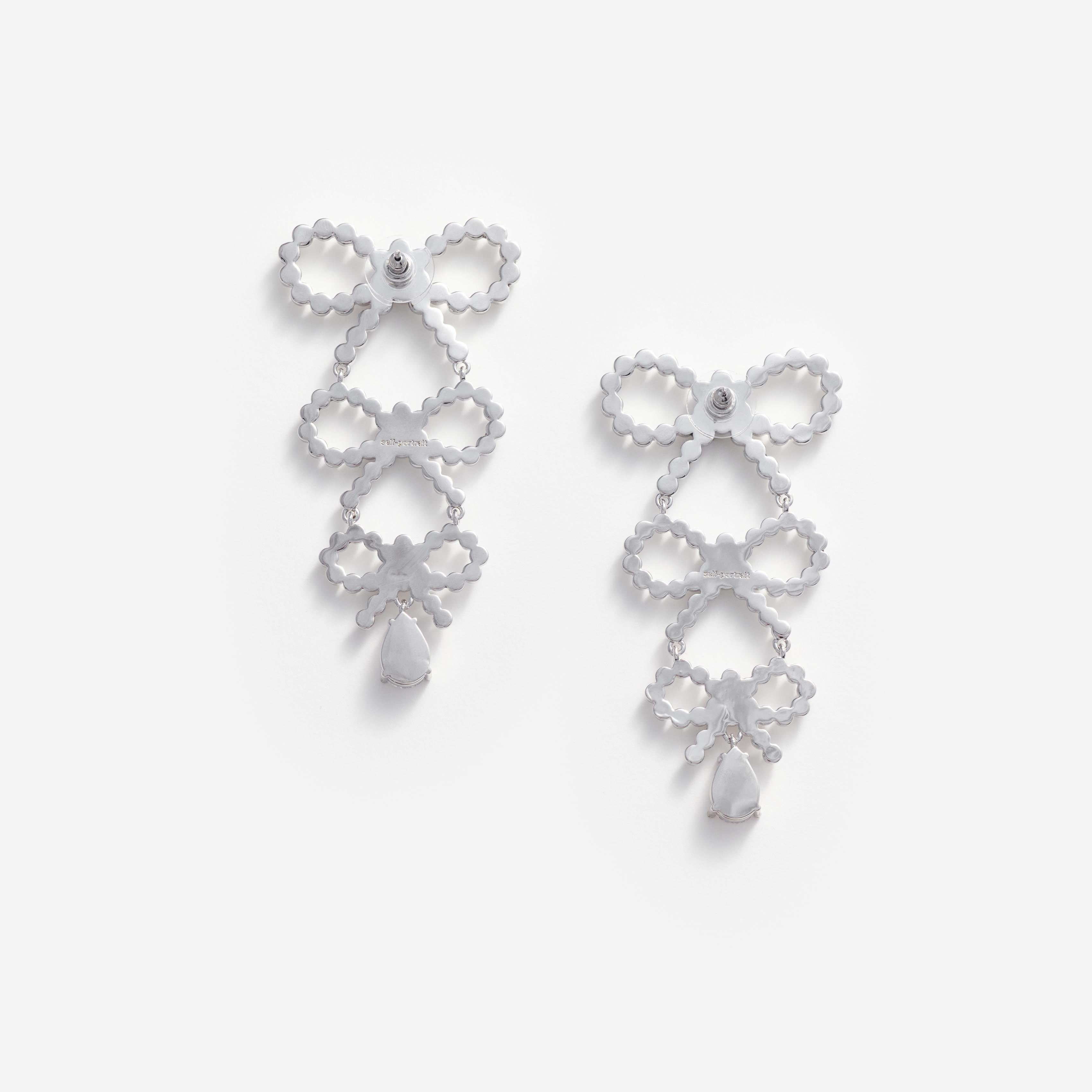 Self Portrait Tiered Pearl Bow Ohrringe Silber Perlen