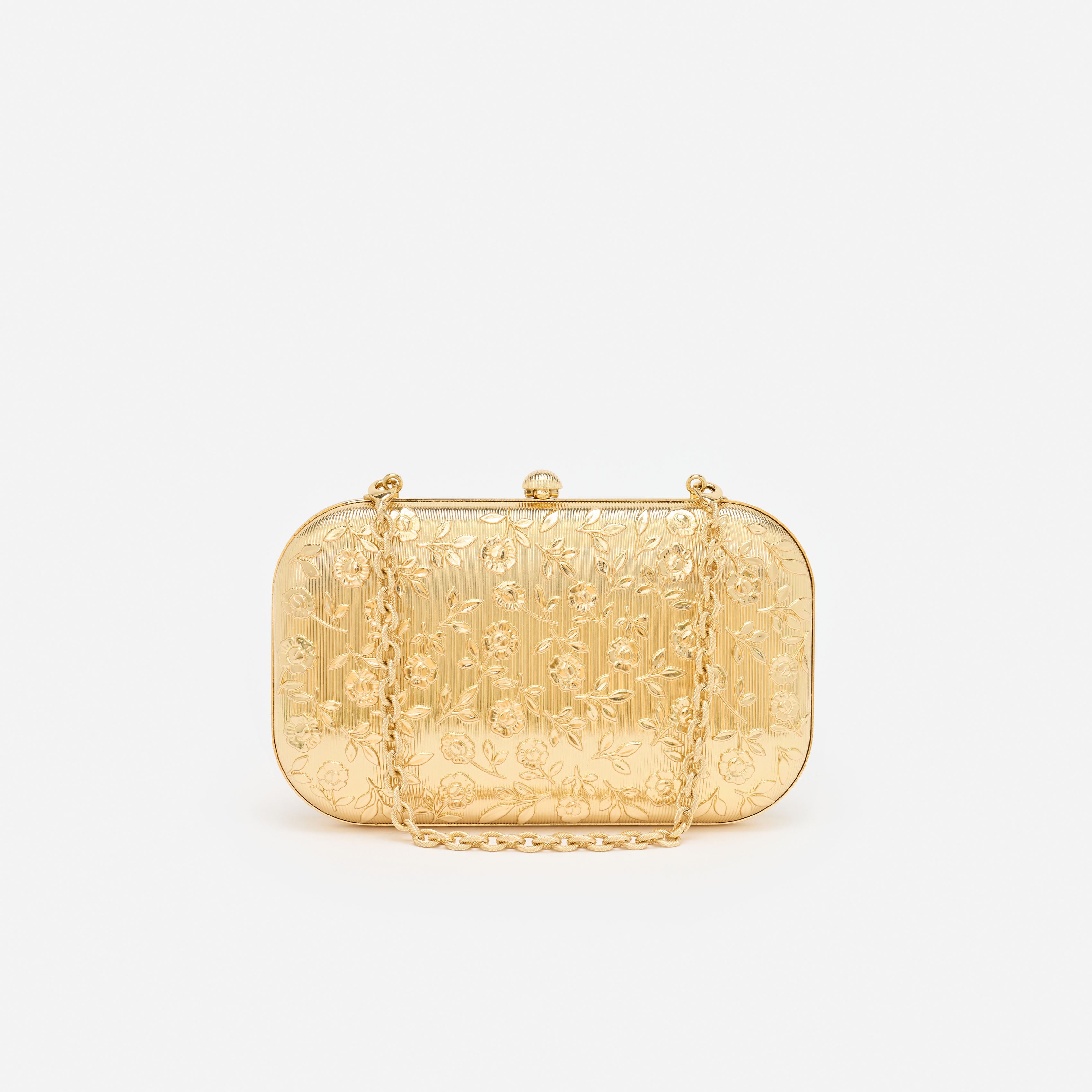 Self Portrait Floral Clutch Gold Metall Mini Kette